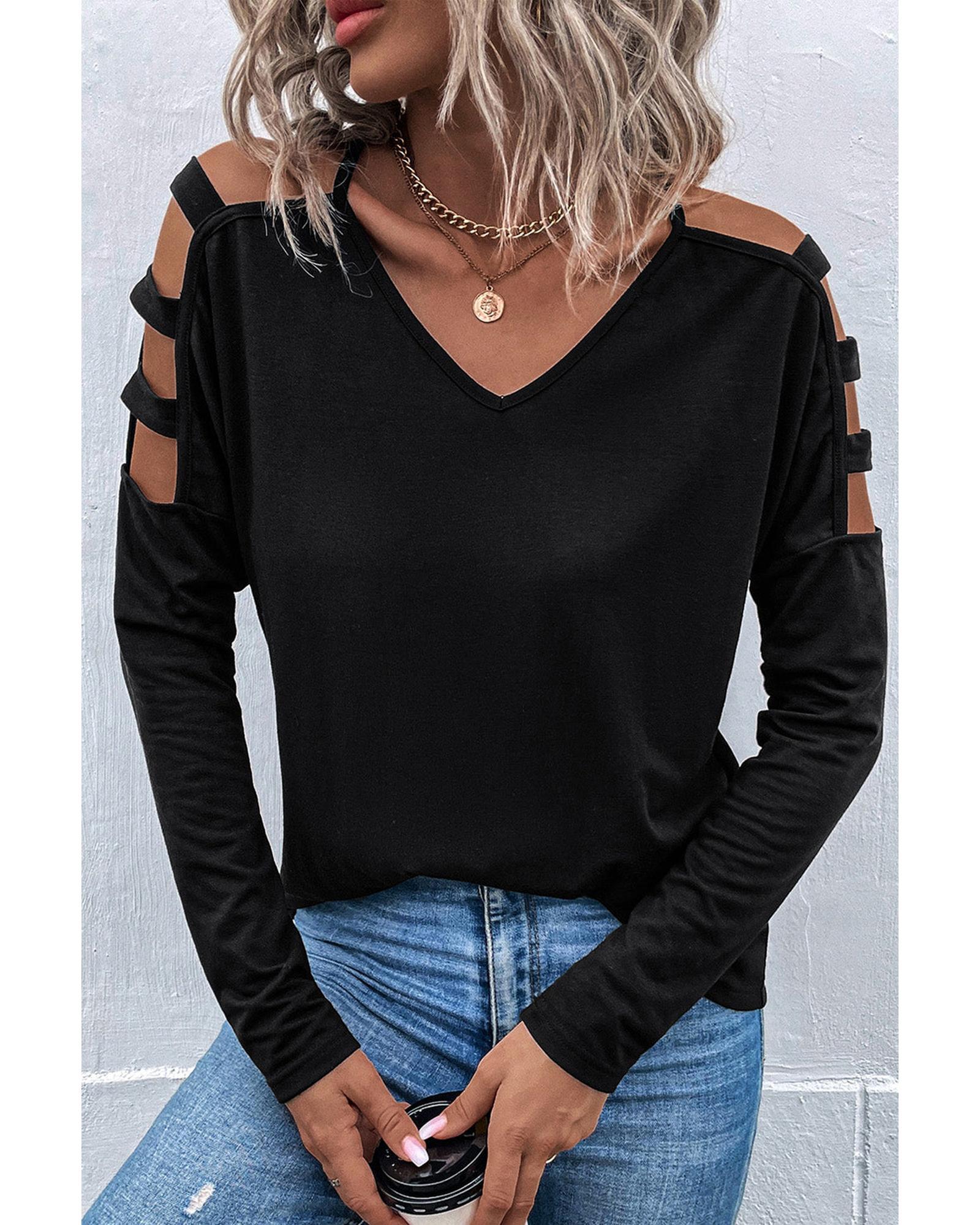 Azura Exchange Cold Shoulder Cut Out Long Sleeve Top - XL Main image