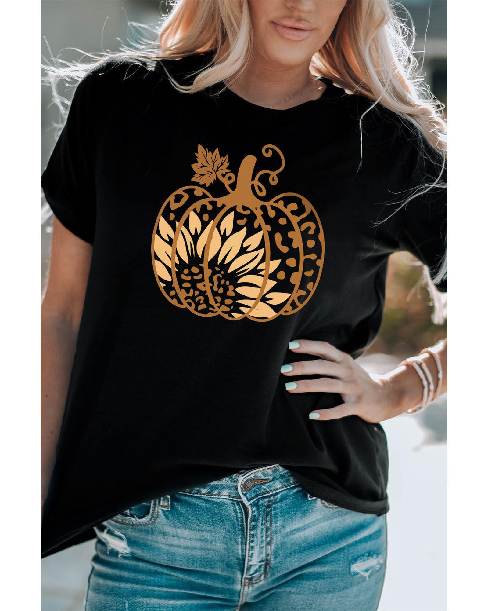 Azura Exchange Halloween Sunflower Pumpkin Graphic Tee - M Secondary image