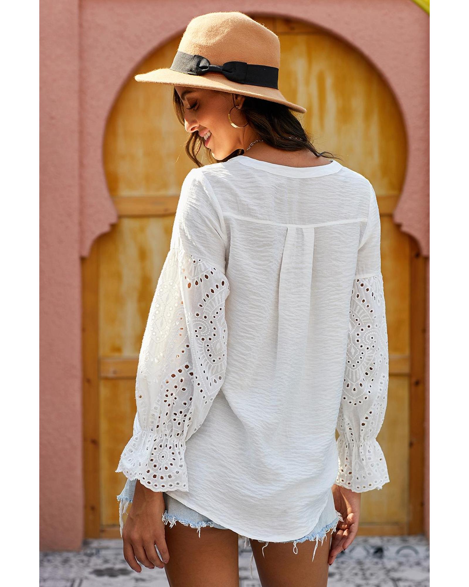 Azura Exchange Eyelet Button Down Top - S Secondary image