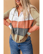 Azura Exchange Zipped Front Colorblock Hollow-out Knit Hoodie - L