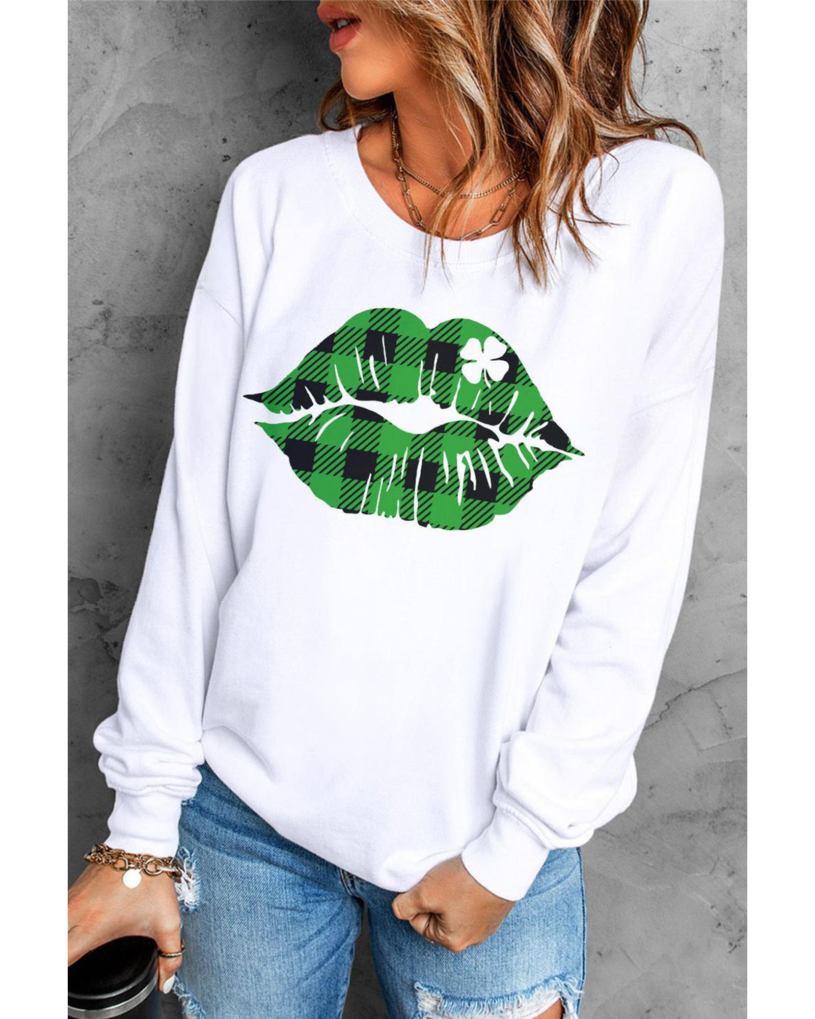 Azura Exchange Plaid Lip Clover Graphic Print Sweatshirt - S Secondary image