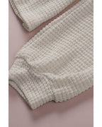 Azura Exchange Waffle Knit Buttons Ruffled Hooded Top - M