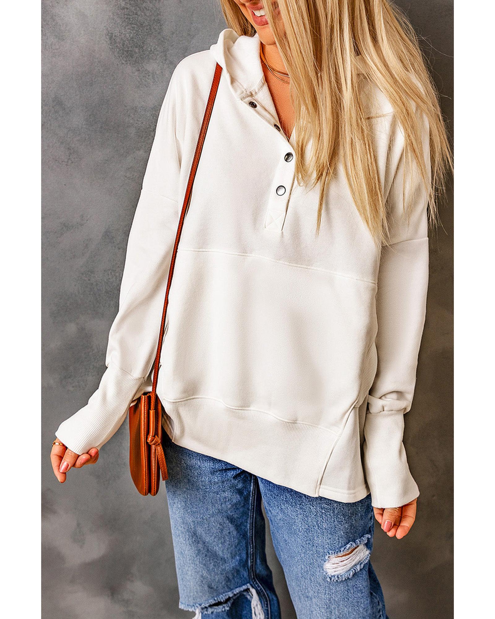 Azura Exchange Batwing Sleeve Henley Hoodie with Pockets - S Main image