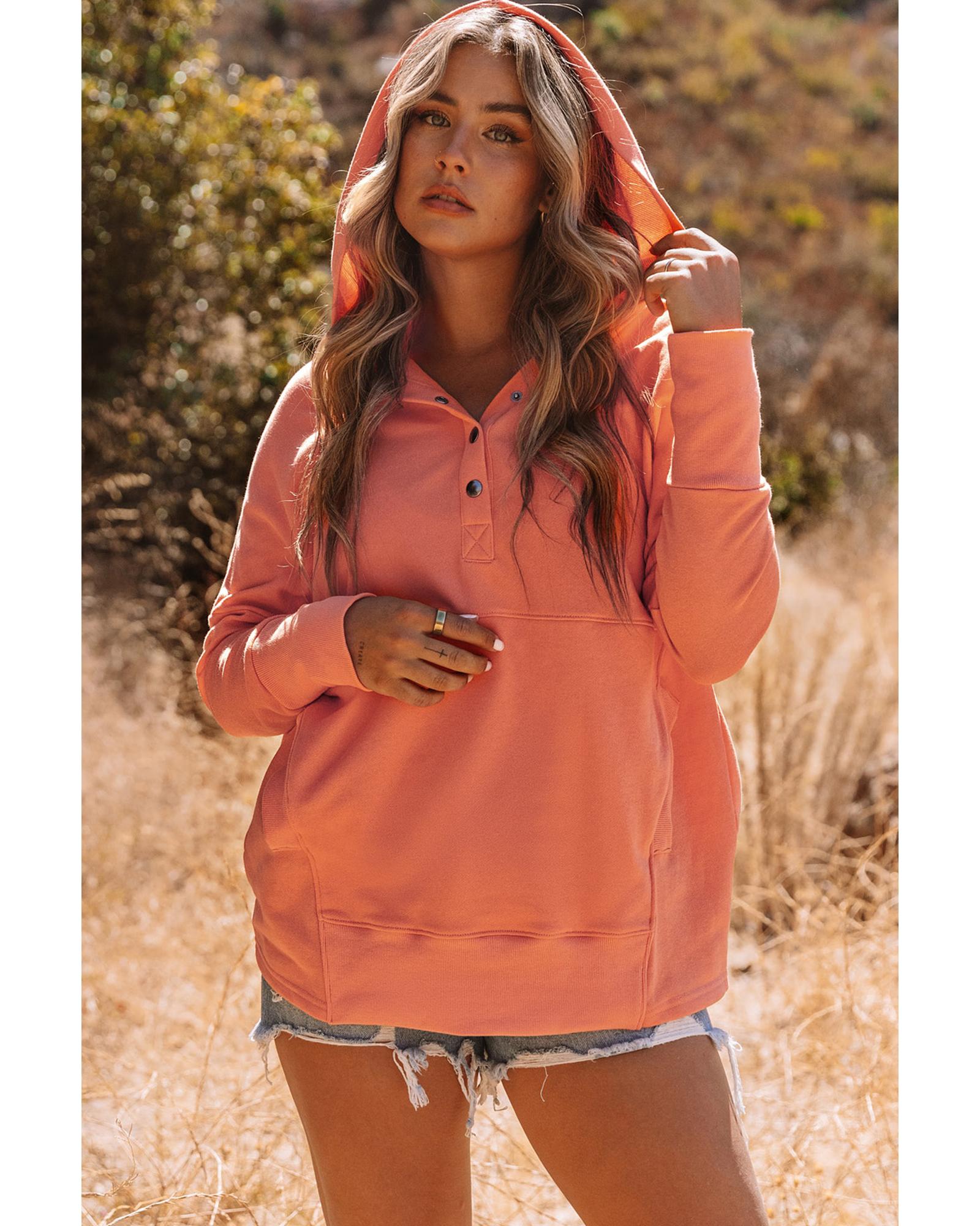 Azura Exchange Batwing Sleeve Pocketed Henley Hoodie - XL Main image