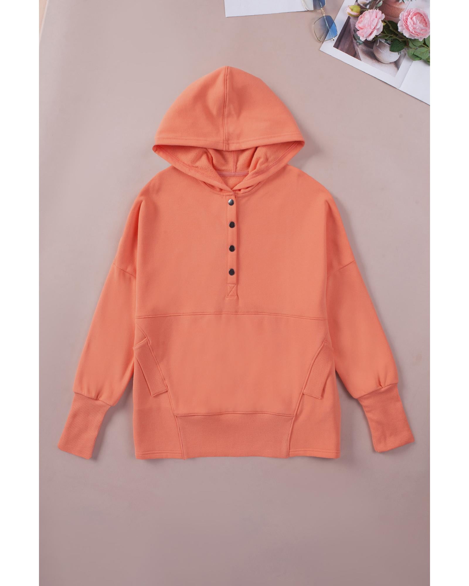 Azura Exchange Batwing Sleeve Pocketed Henley Hoodie - XL Secondary image
