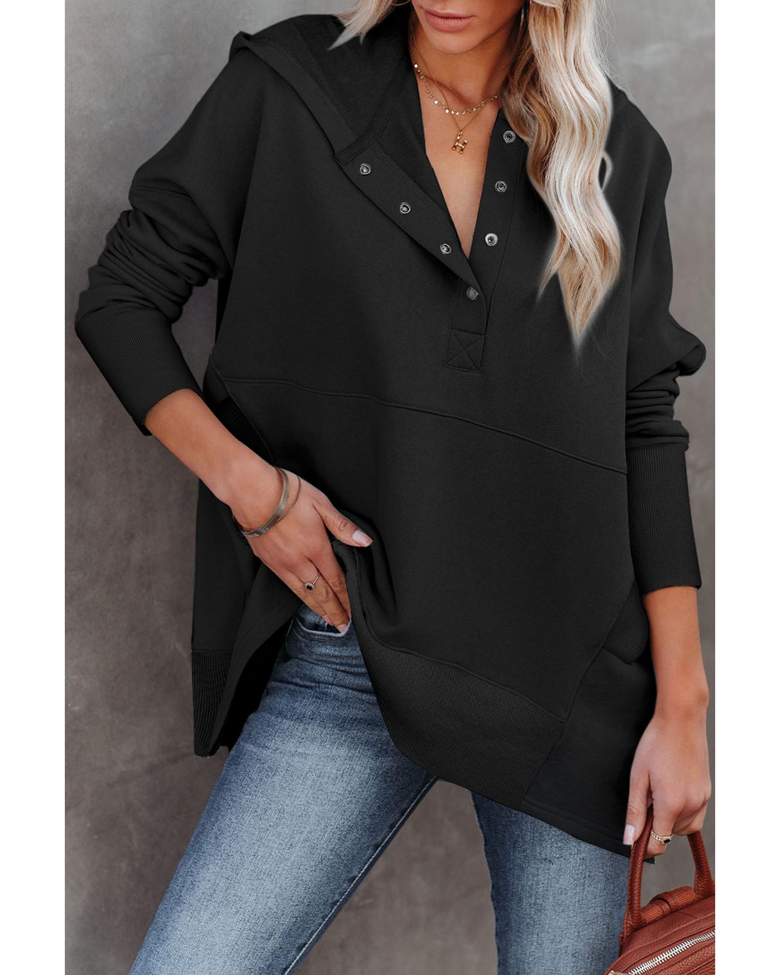 Azura Exchange Batwing Sleeve Hoodie with Pocketed Henley - S Main image