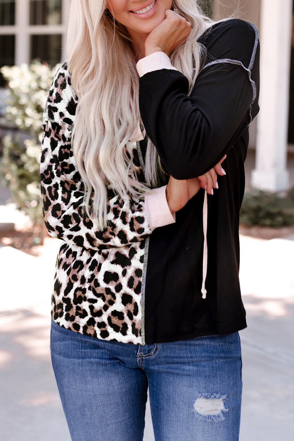 Azura Exchange Leopard Patchwork Hooded Sweatshirt - M Main image