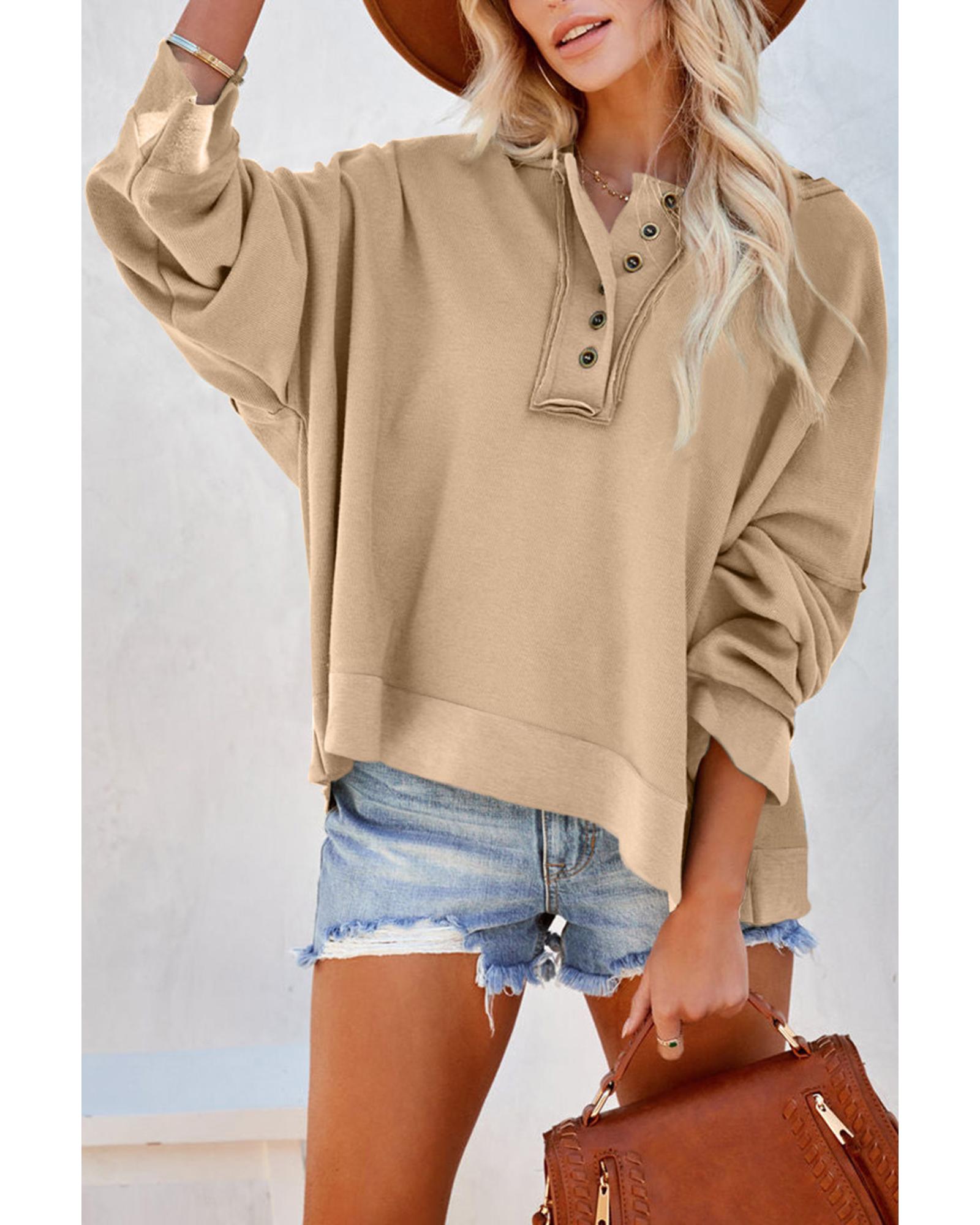 Azura Exchange Casual Khaki Hoodie with Patchwork Trim - 2XL Main image