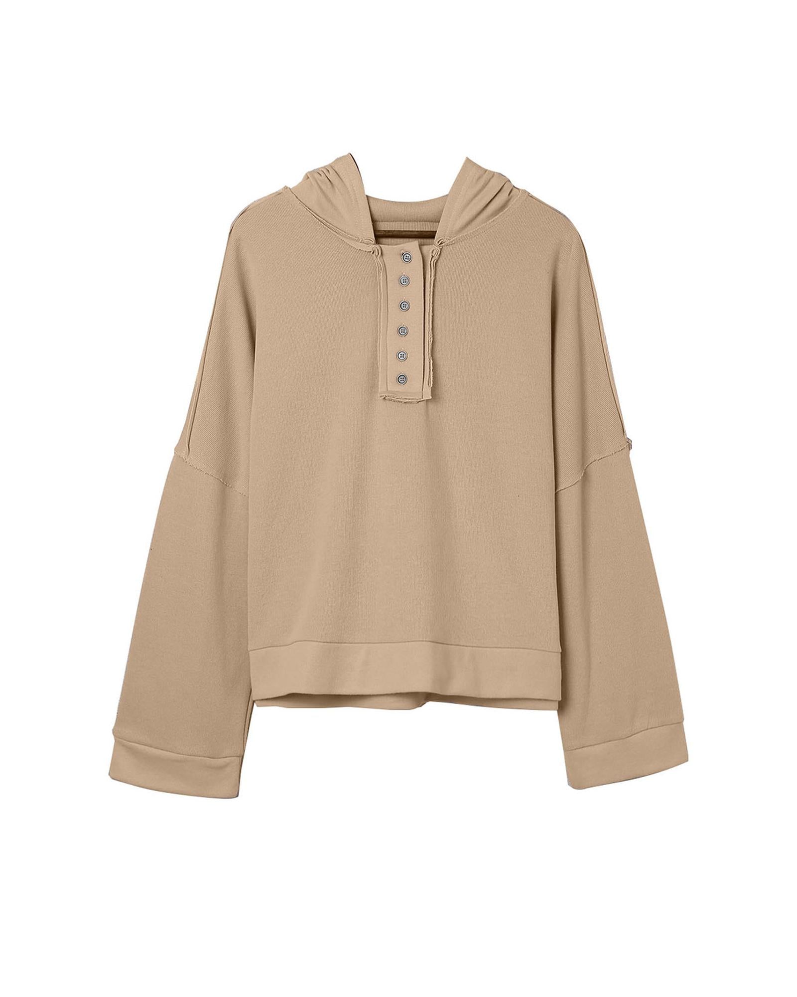 Azura Exchange Casual Khaki Hoodie with Patchwork Trim - S Secondary image