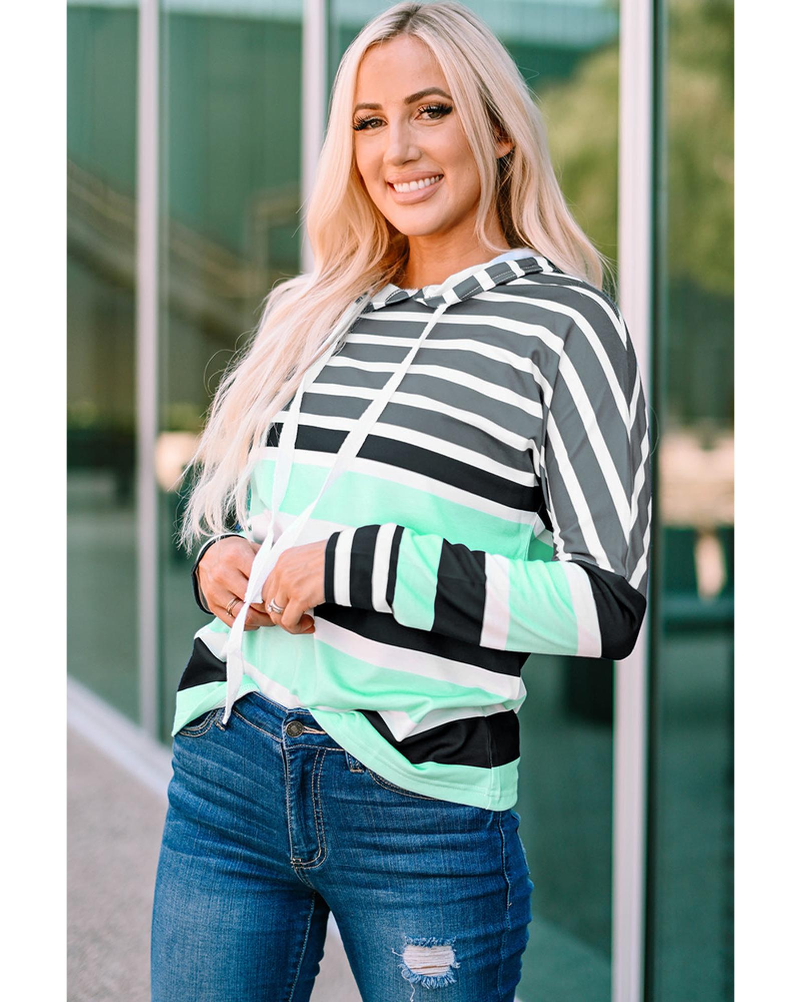 Azura Exchange Striped Drawstring Long Sleeve Hoodie - S Main image