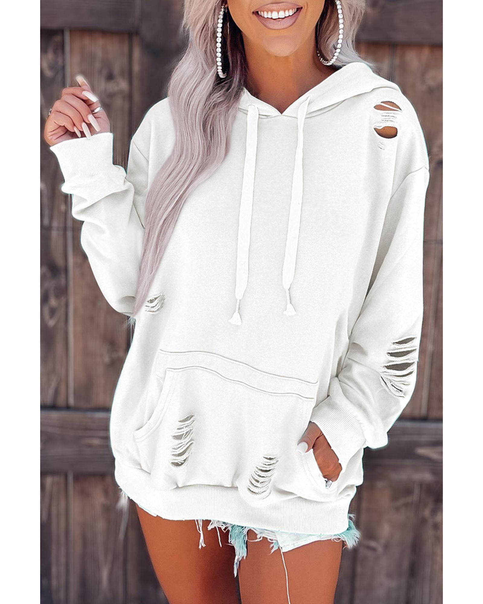 Azura Exchange Ripped Hooded Sweatshirt with Kangaroo Pocket - 2XL Main image