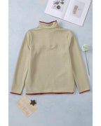 Azura Exchange Contrast Binding Snap Button Geometric Pullover Sweatshirt - L