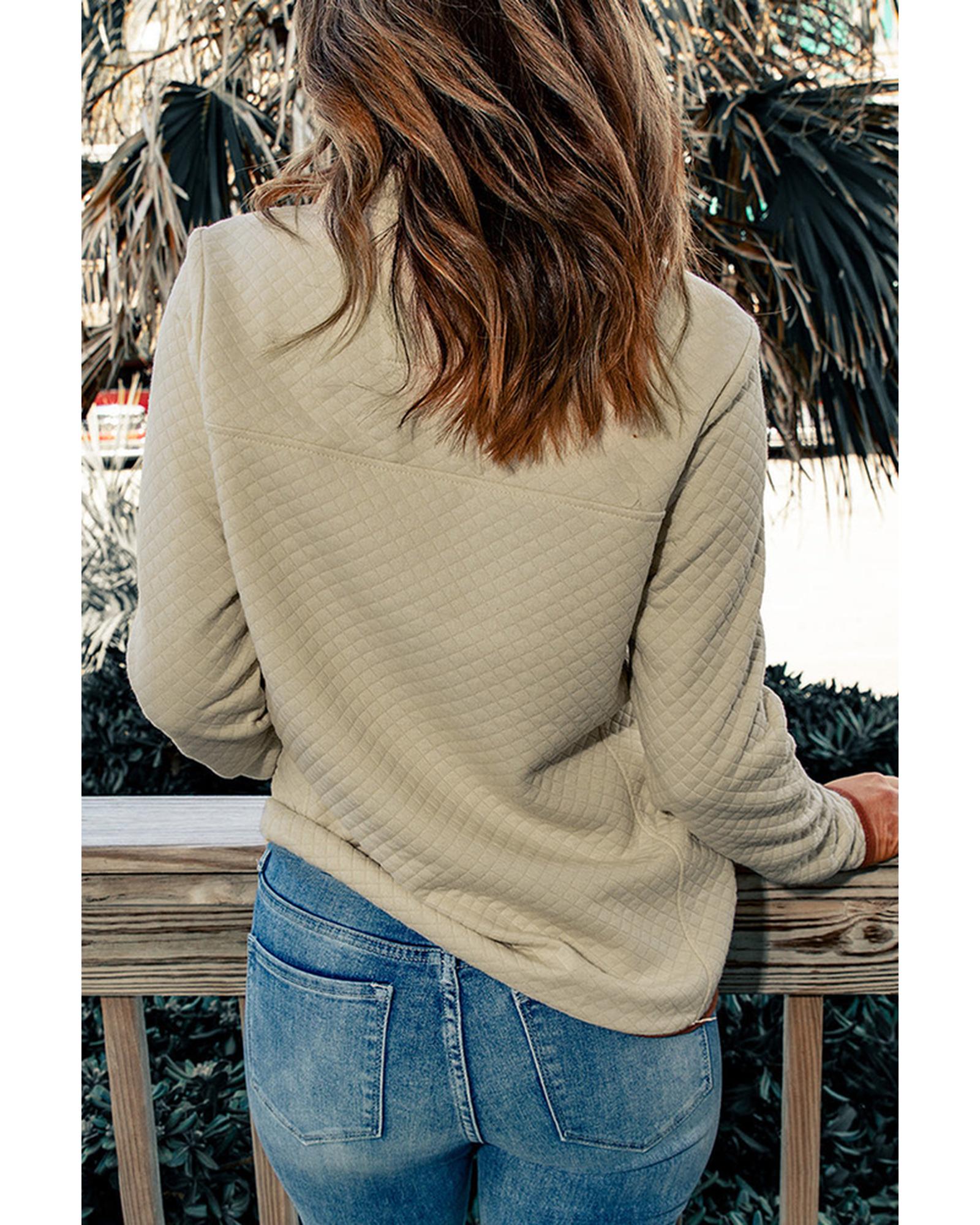 Azura Exchange Contrast Binding Snap Button Geometric Pullover Sweatshirt - S Secondary image