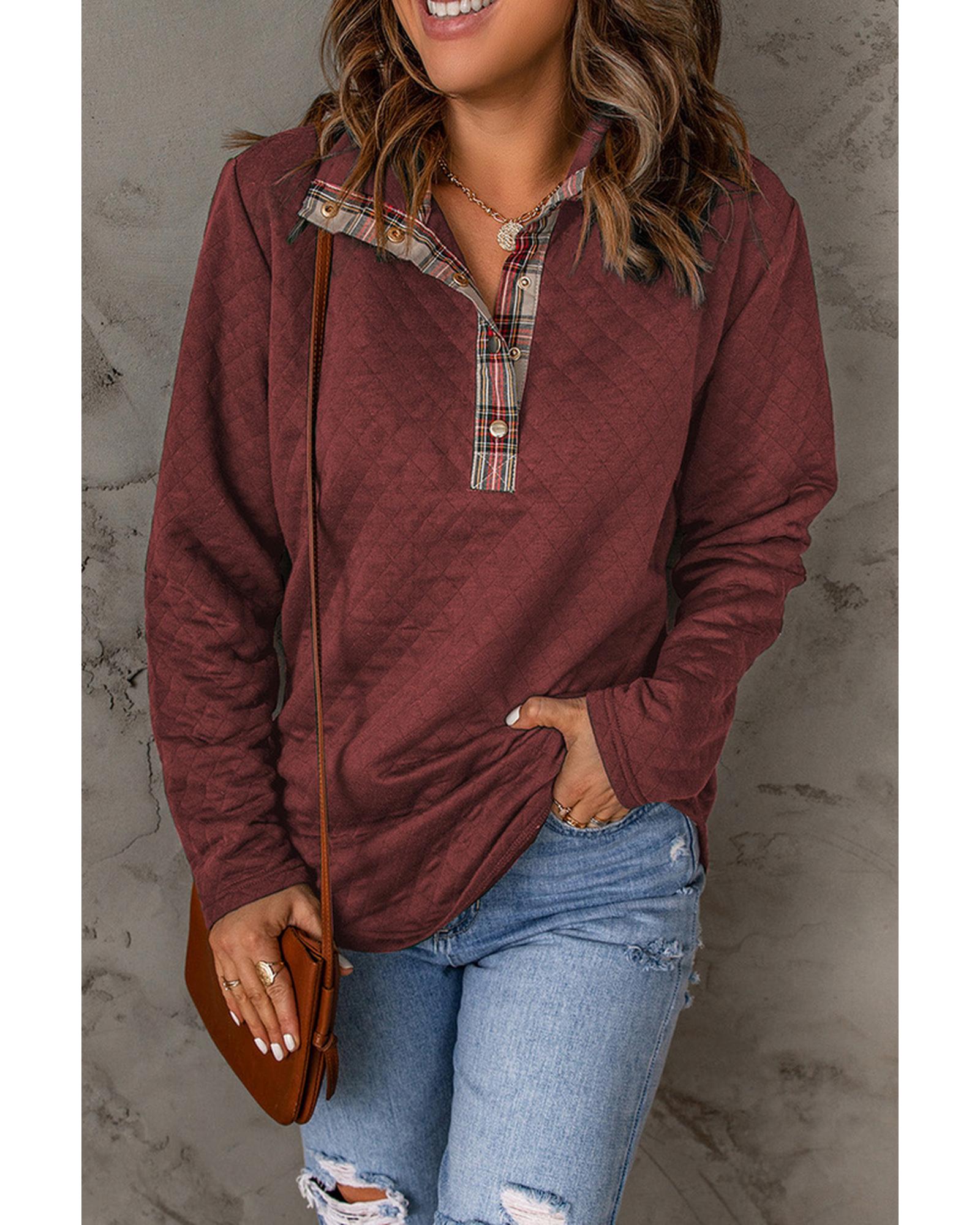 Azura Exchange Geometric Texture Plaid Trim Sweatshirt - S Main image