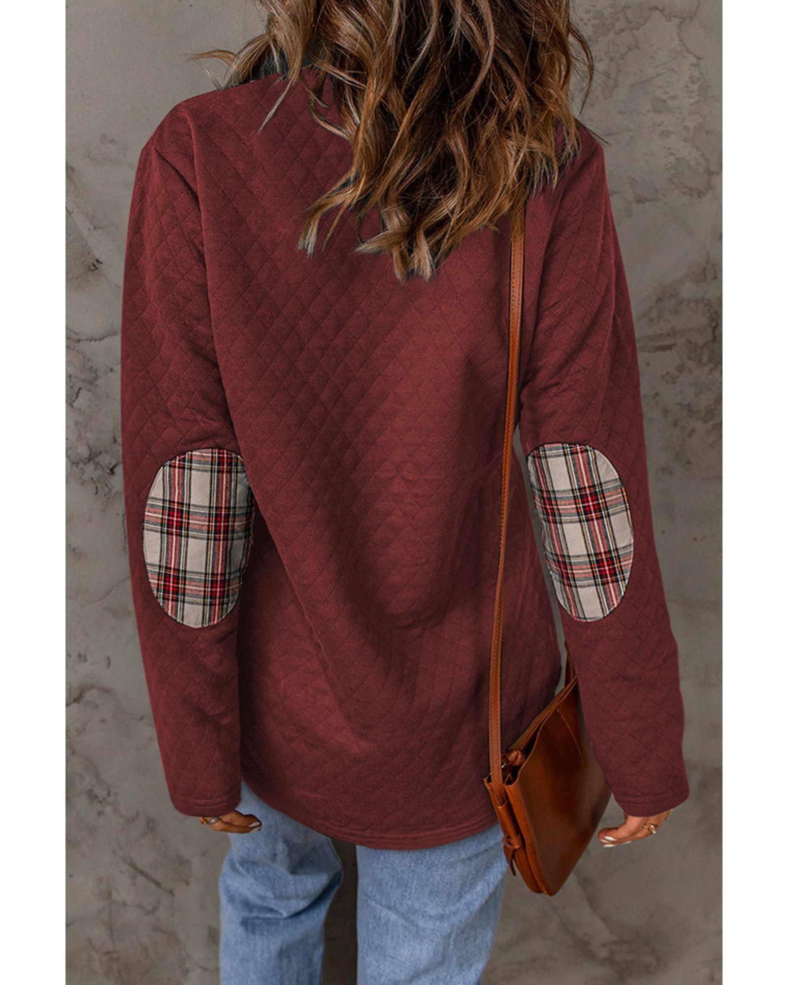 Azura Exchange Geometric Texture Plaid Trim Sweatshirt - S Secondary image