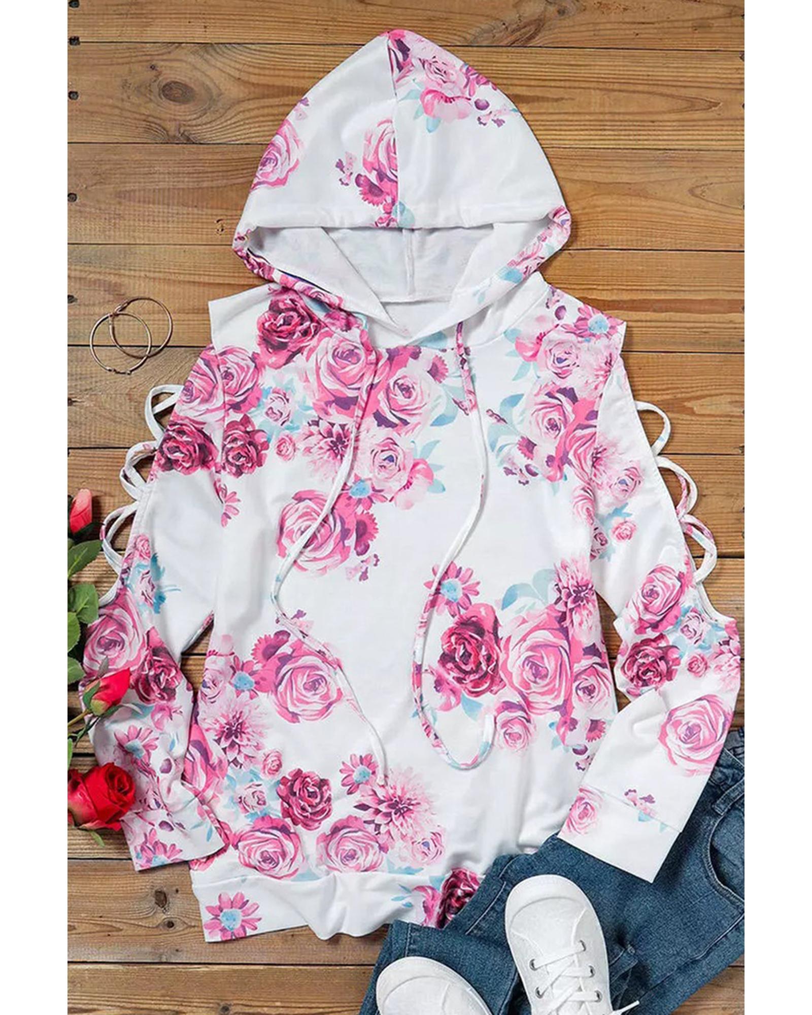 Azura Exchange Floral Print Cold Shoulder Hoodie - XL Secondary image