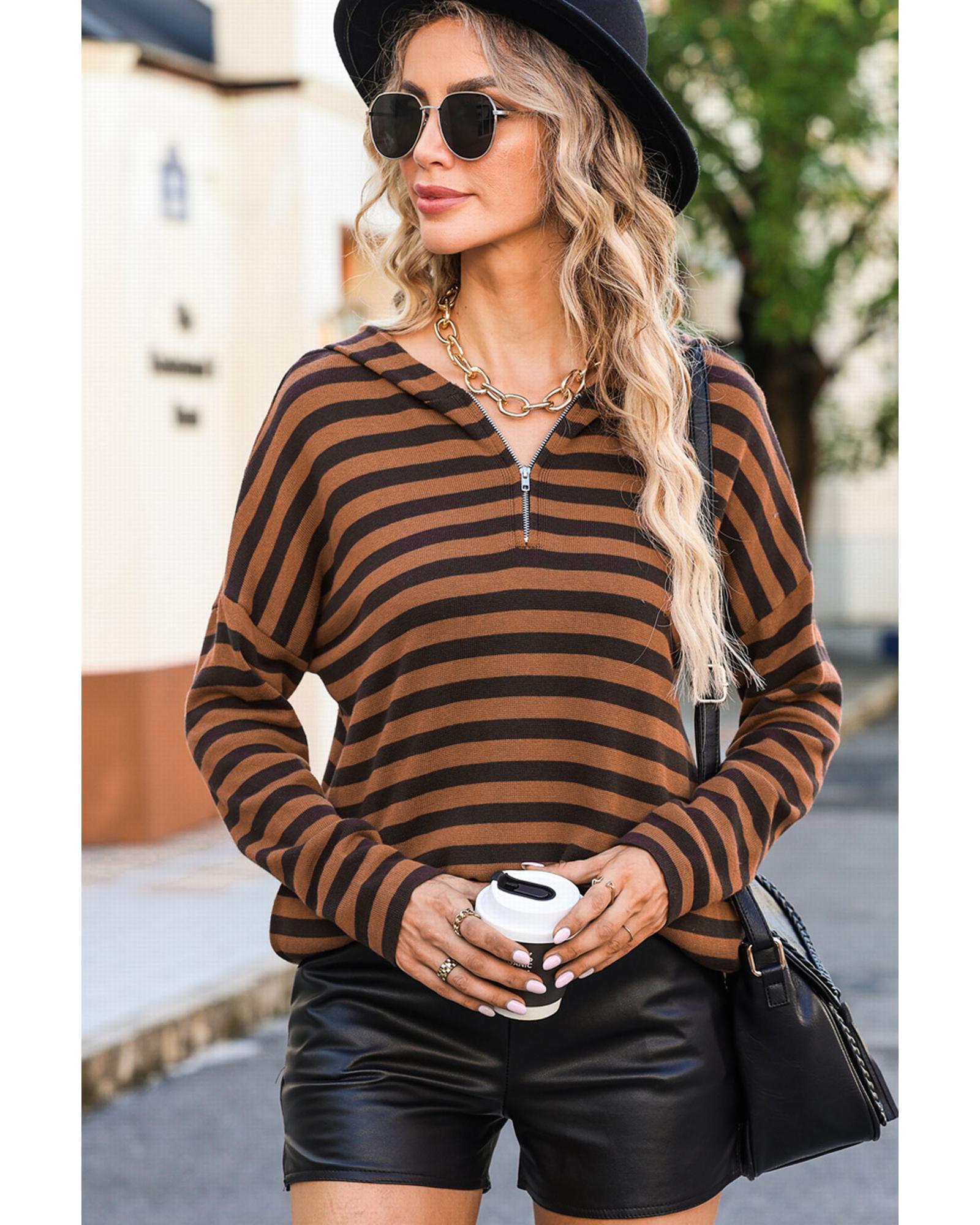 Azura Exchange Striped Knit Quarter Zip Hoodie - XL Secondary image