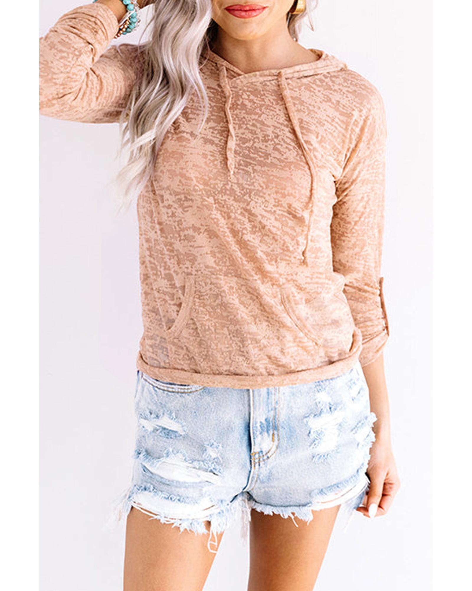 Azura Exchange Khaki Drawstring Hoodie with Kangaroo Pocket - M Main image