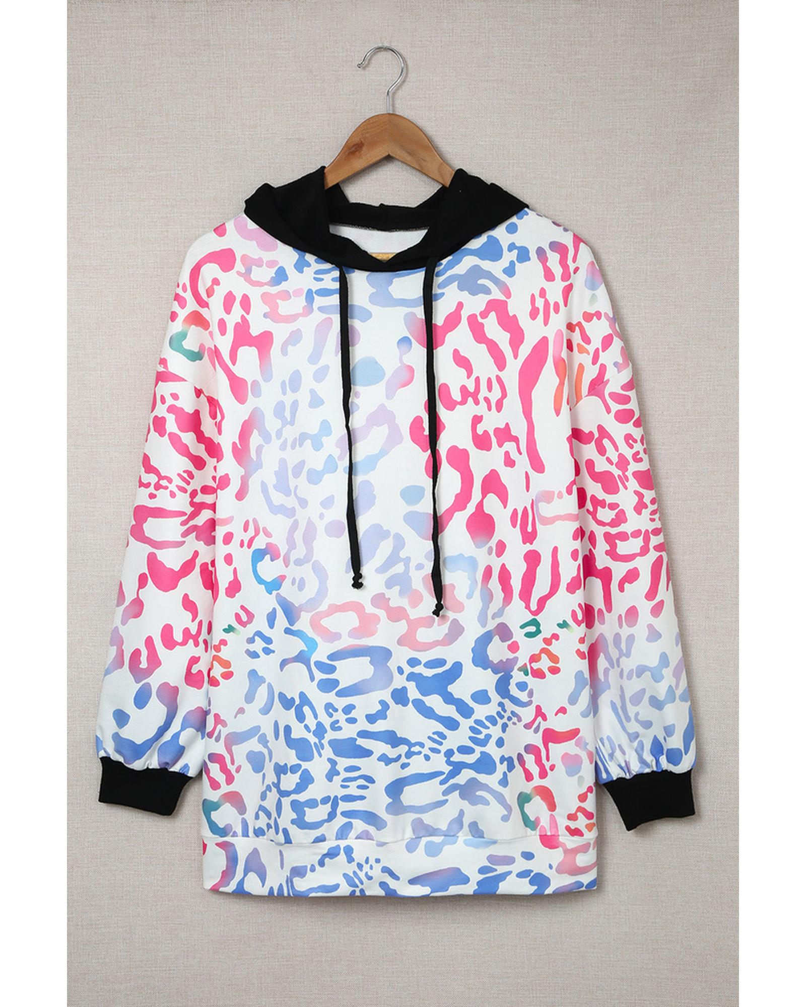 Azura Exchange Leopard Drawstring Hoodie with Colorful Splicing - M Main image