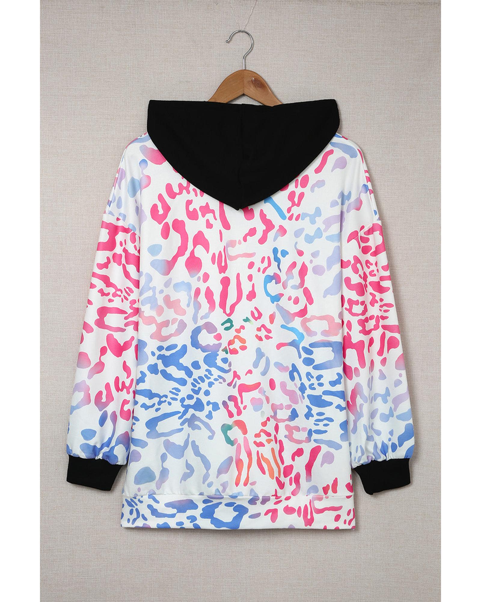 Azura Exchange Leopard Drawstring Hoodie with Colorful Splicing - S Secondary image