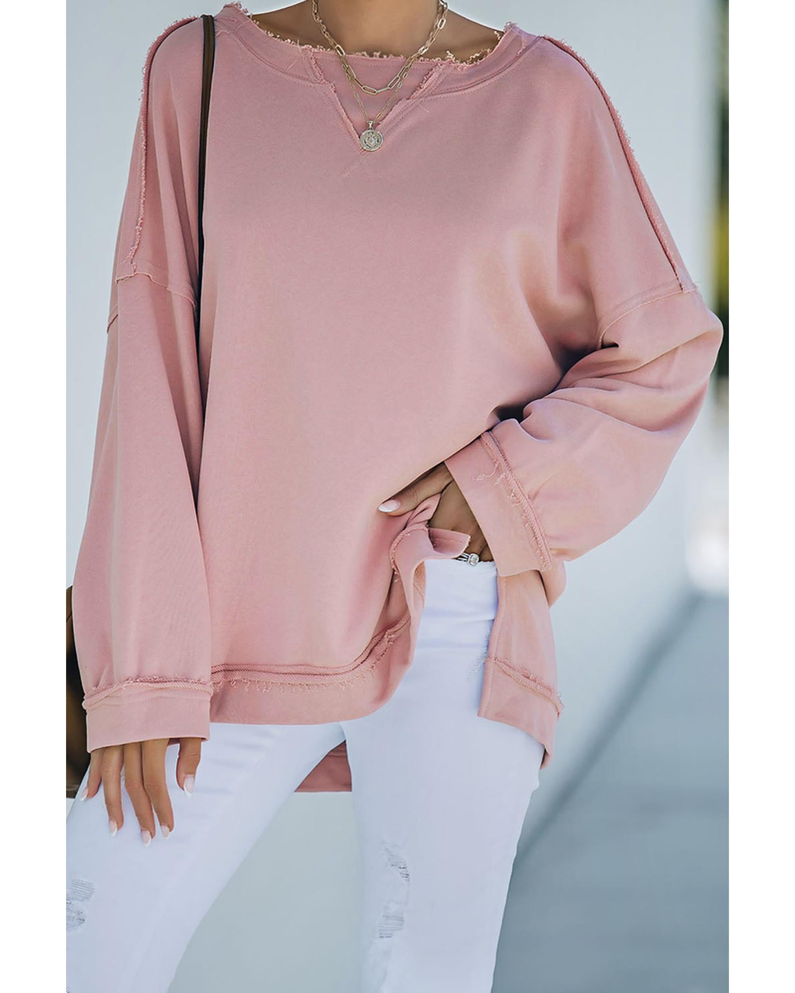 Azura Exchange Frayed Trim Side Slit Sweatshirt - S Main image