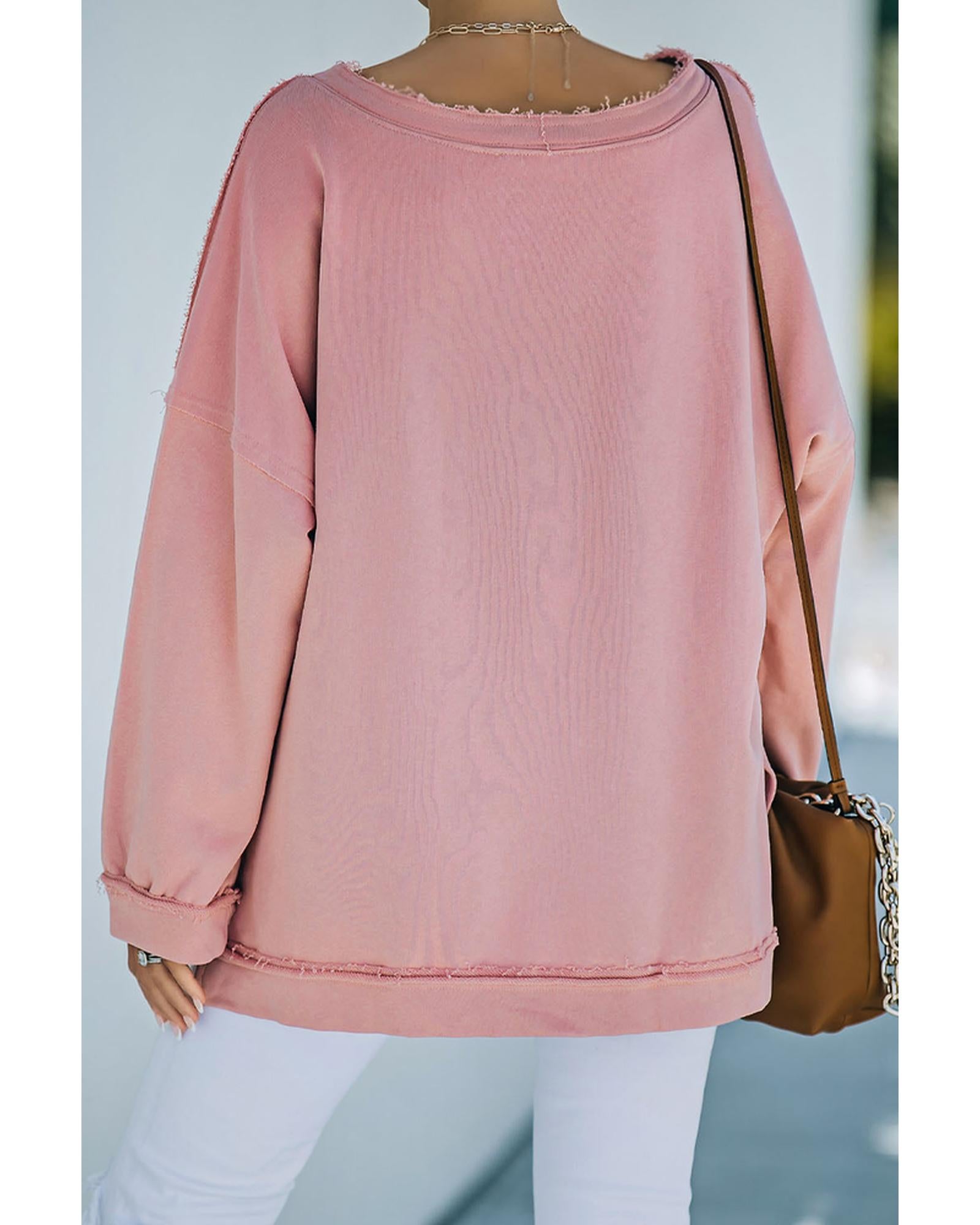 Azura Exchange Frayed Trim Side Slit Sweatshirt - S Secondary image