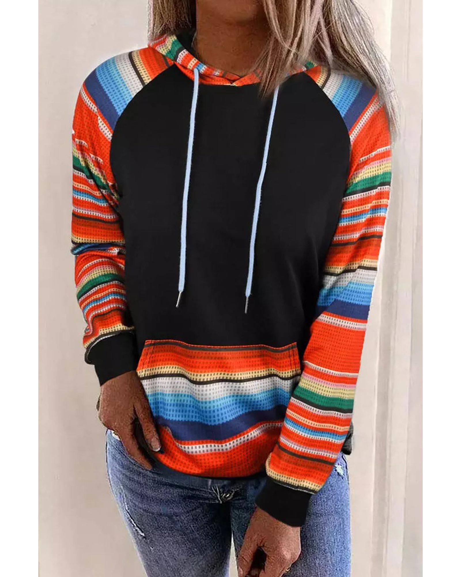 Azura Exchange Striped Patchwork Kangaroo Pocket Hoodie - XL Main image