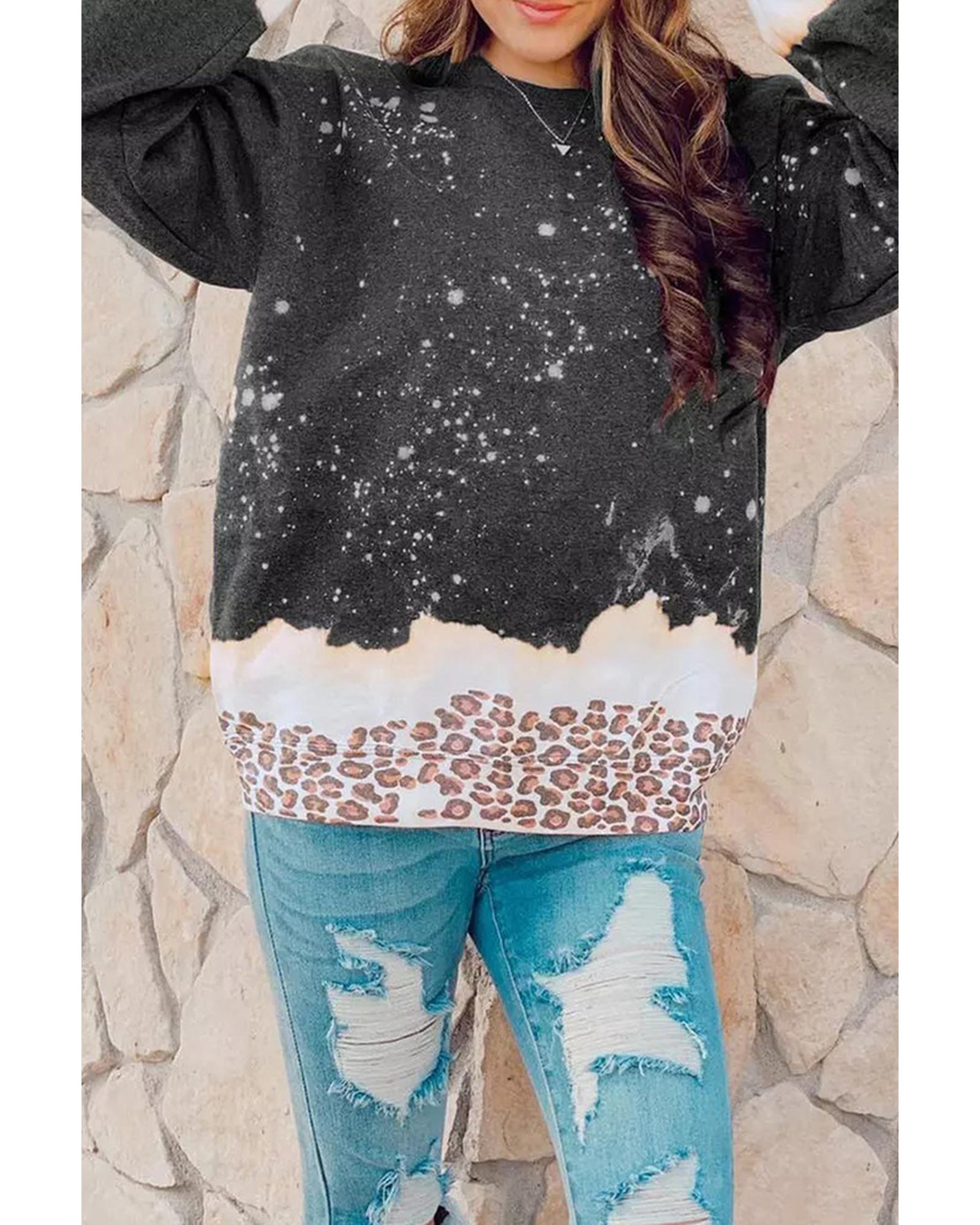Azura Exchange Bleached Leopard Pullover Sweatshirt - S Secondary image