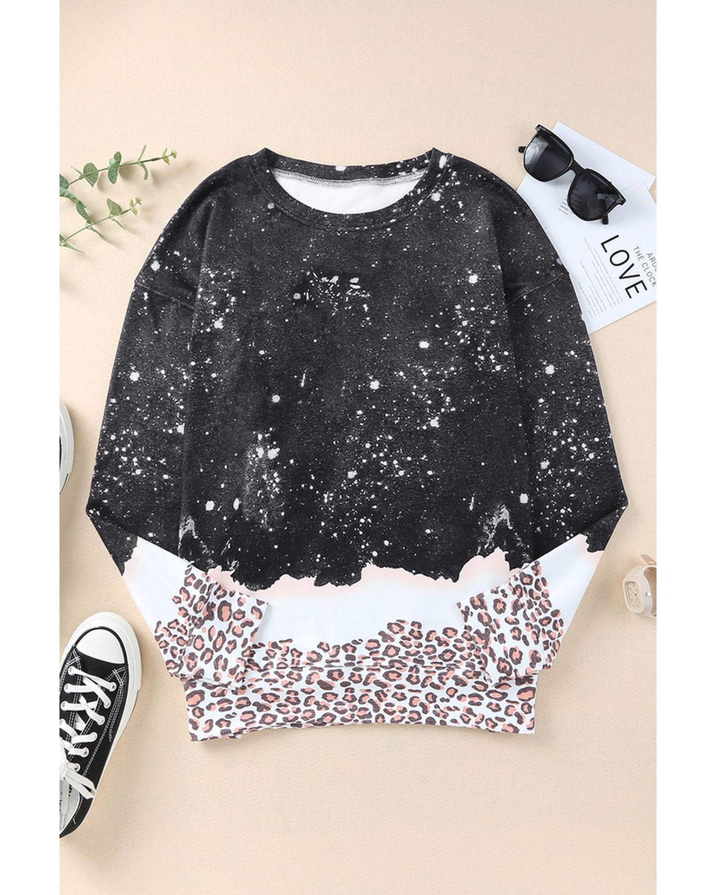 Azura Exchange Bleached Leopard Pullover Sweatshirt - S