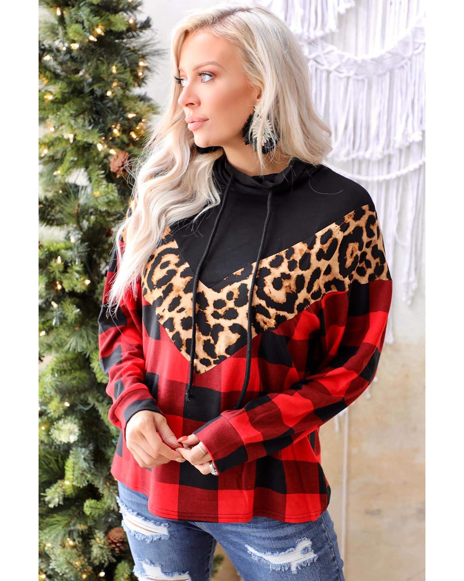 Azura Exchange Chevron Plaid Leopard Patchwork Turtleneck Sweatshirt - L Secondary image