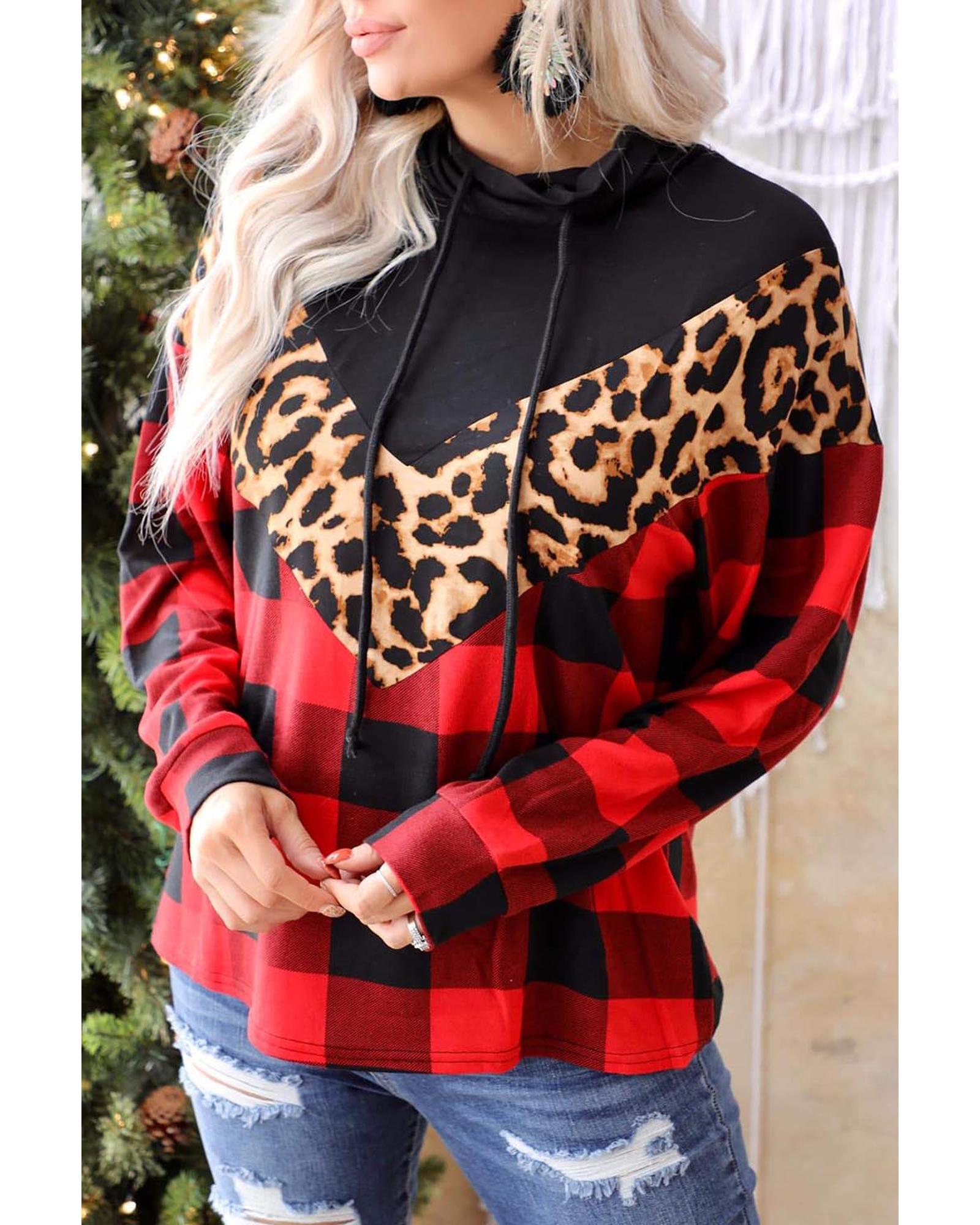 Azura Exchange Chevron Plaid Leopard Patchwork Turtleneck Sweatshirt - XL Main image