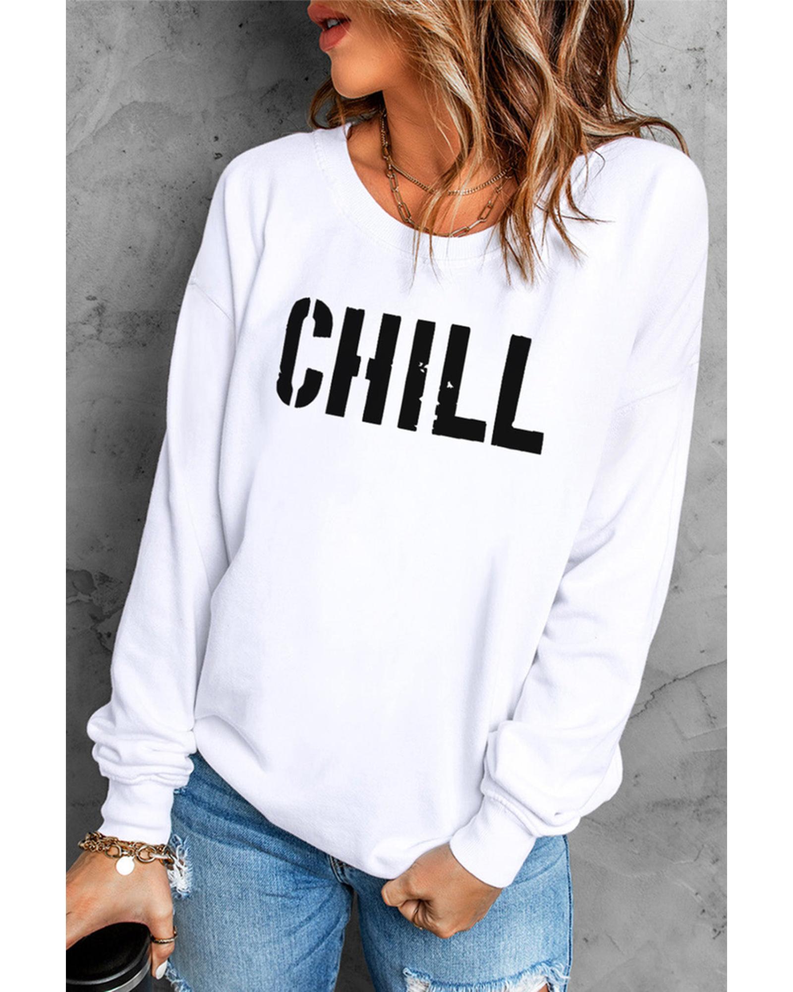 Azura Exchange CHILL Letters Pattern Sweatshirt with Contrast Trim - XL Main image
