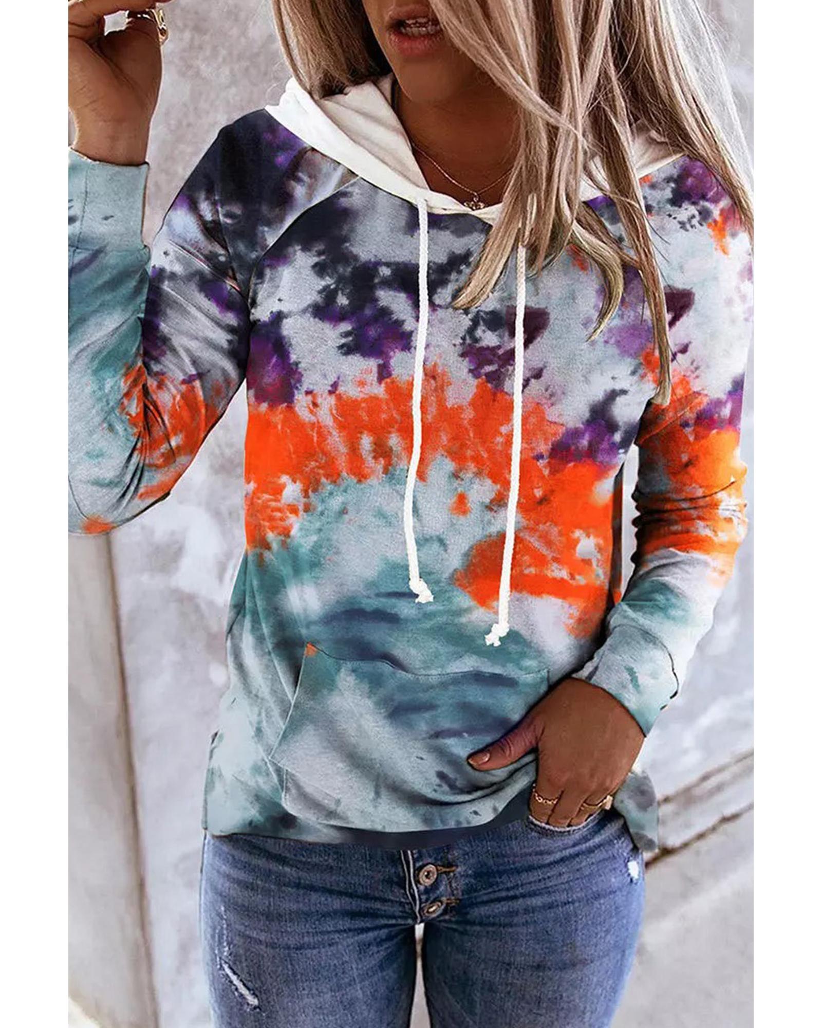 Azura Exchange Tie Dye Drawstring Hoodie with Kangaroo Pocket - S Main image