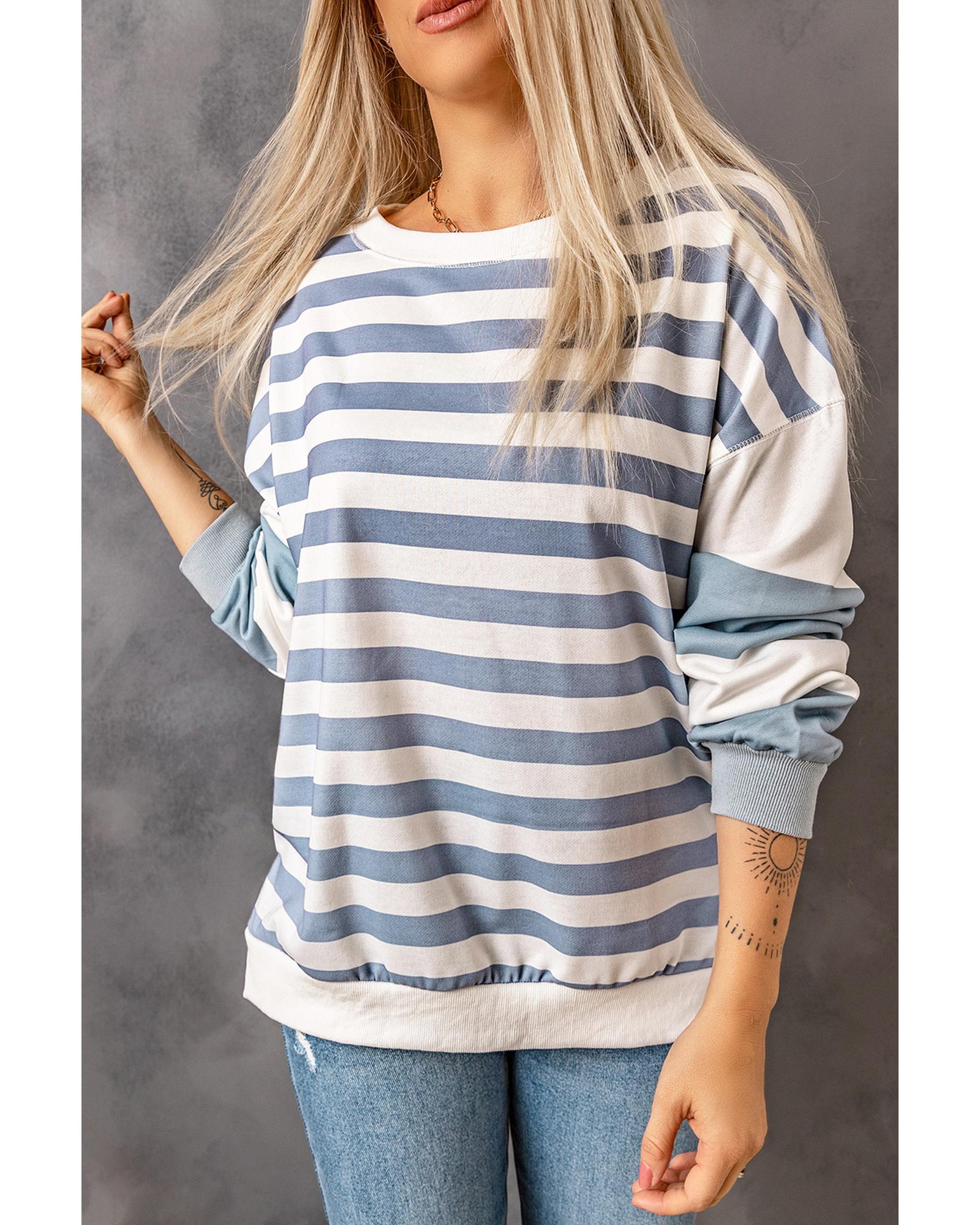 Azura Exchange Drop Shoulder Striped Pullover Sweatshirt - 2XL Secondary image