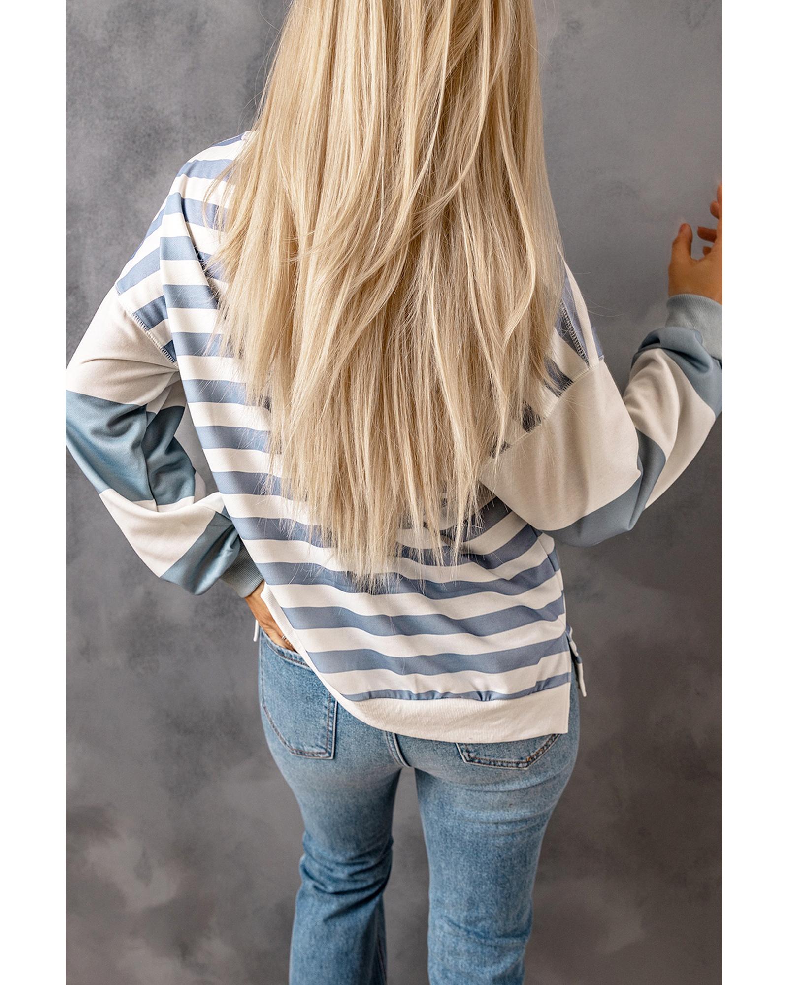 Azura Exchange Drop Shoulder Striped Pullover Sweatshirt - M Main image