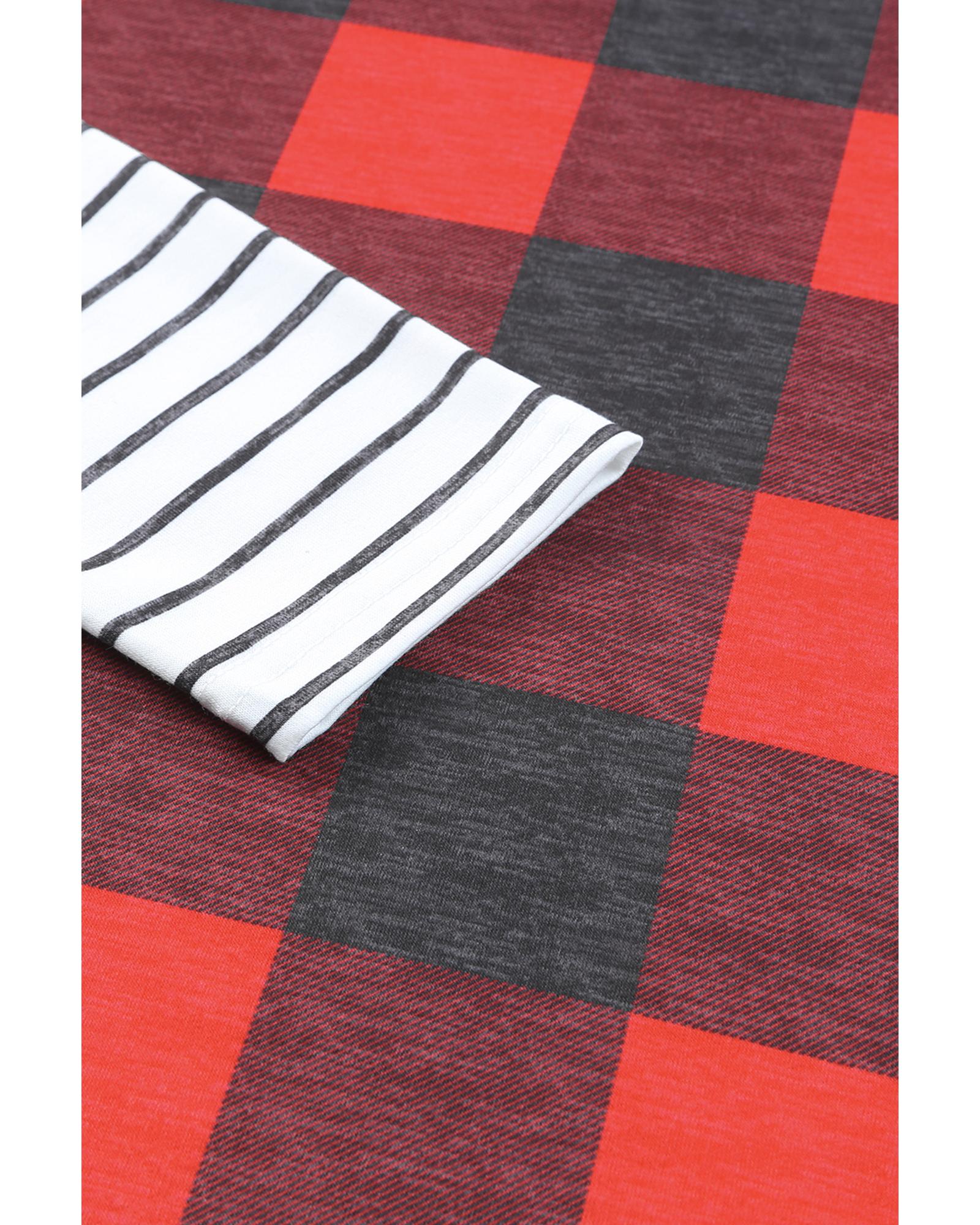 Azura Exchange Plaid Striped Patchwork Drawstring Hoodie - S Secondary image