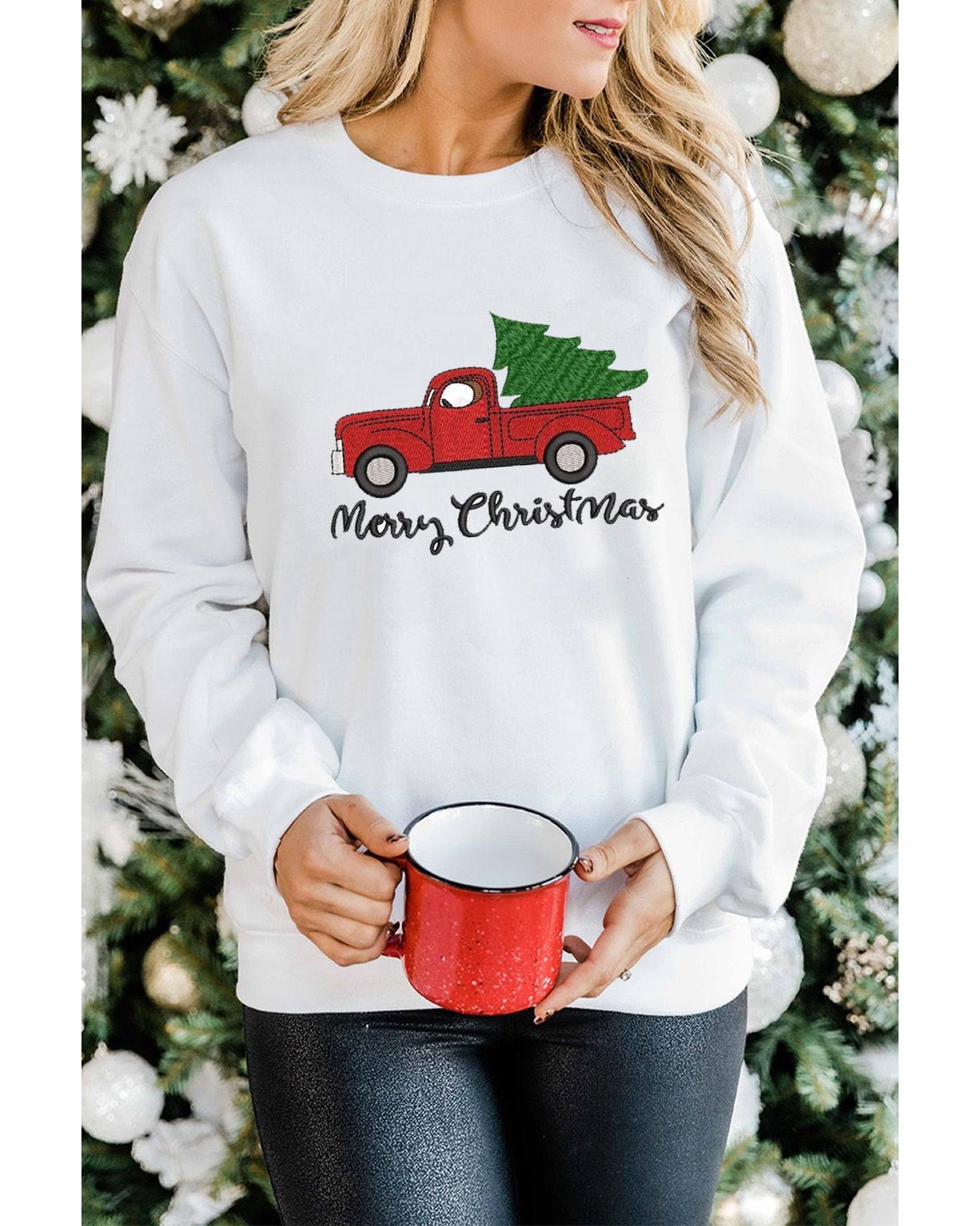 Azura Exchange Embroidered Pullover Sweatshirt with Merry Christmas Truck Pattern - L Main image