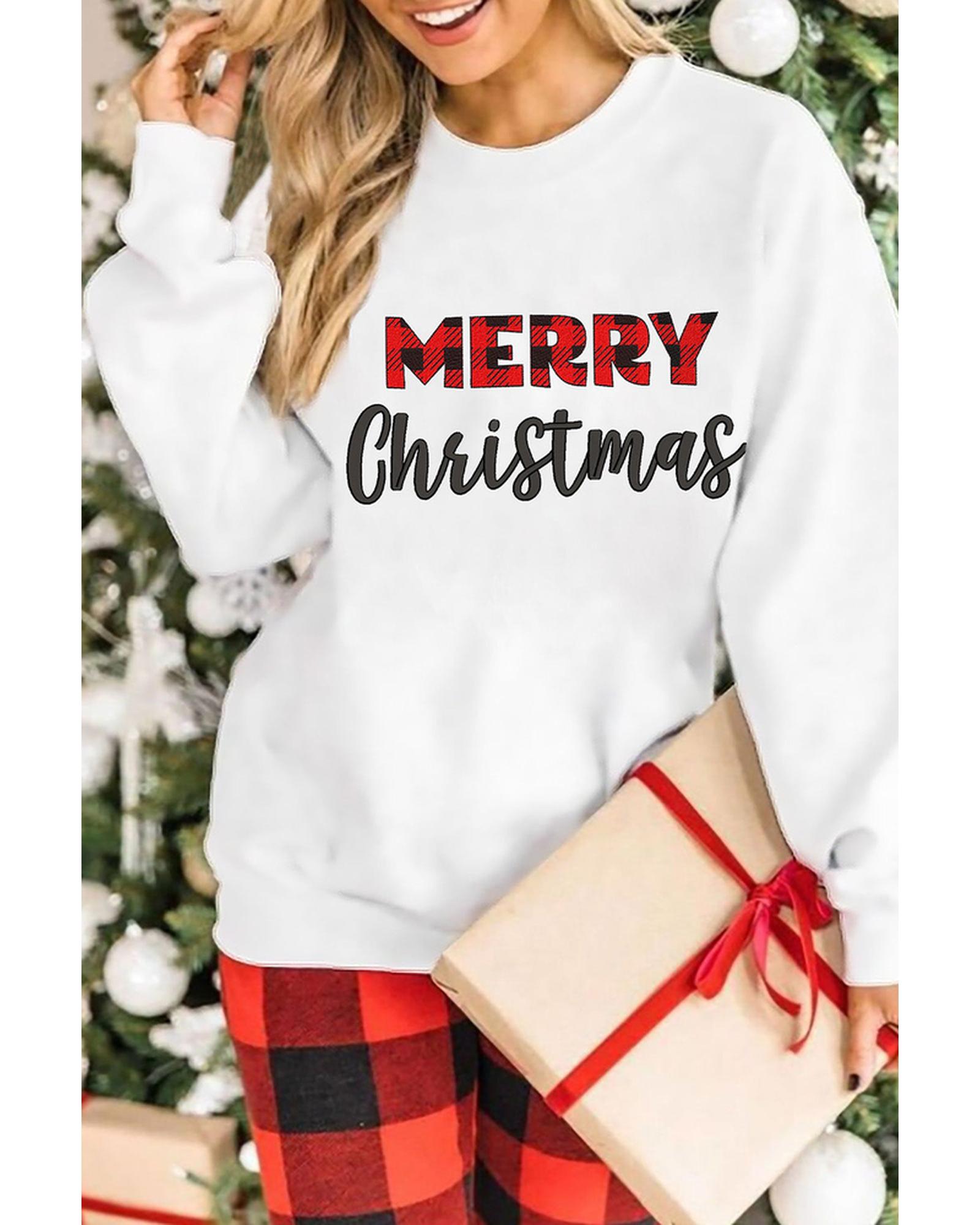 Azura Exchange MERRY Christmas Plaid Print Pullover Sweatshirt - L Main image