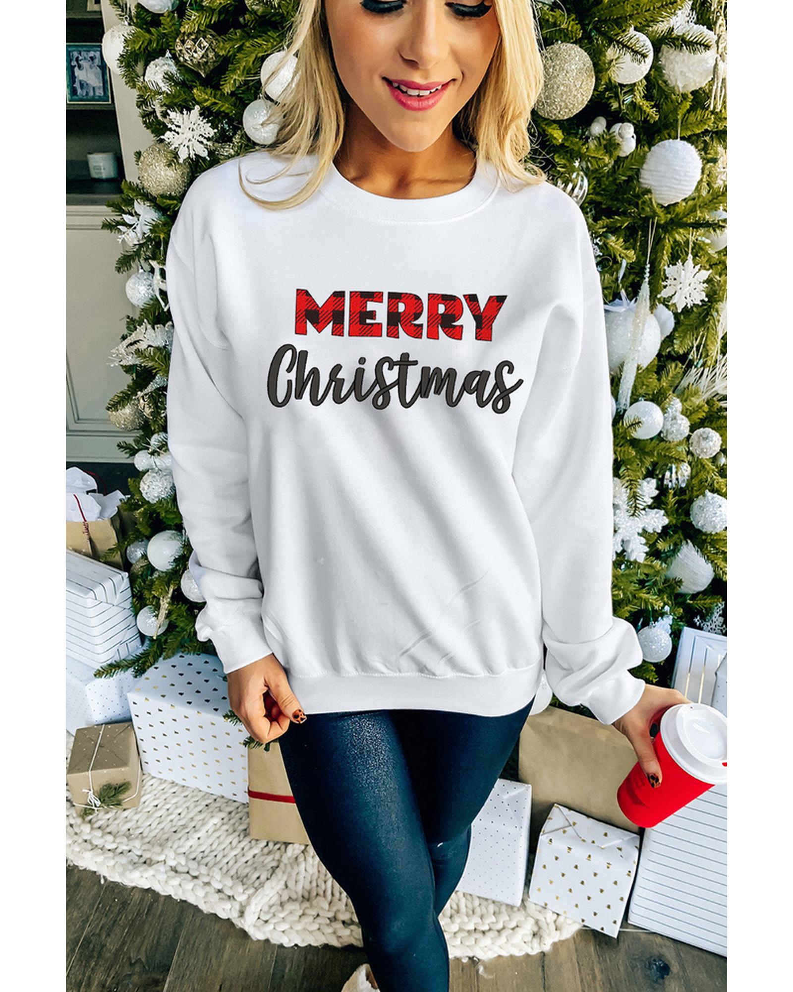 Azura Exchange MERRY Christmas Plaid Print Pullover Sweatshirt - L Secondary image