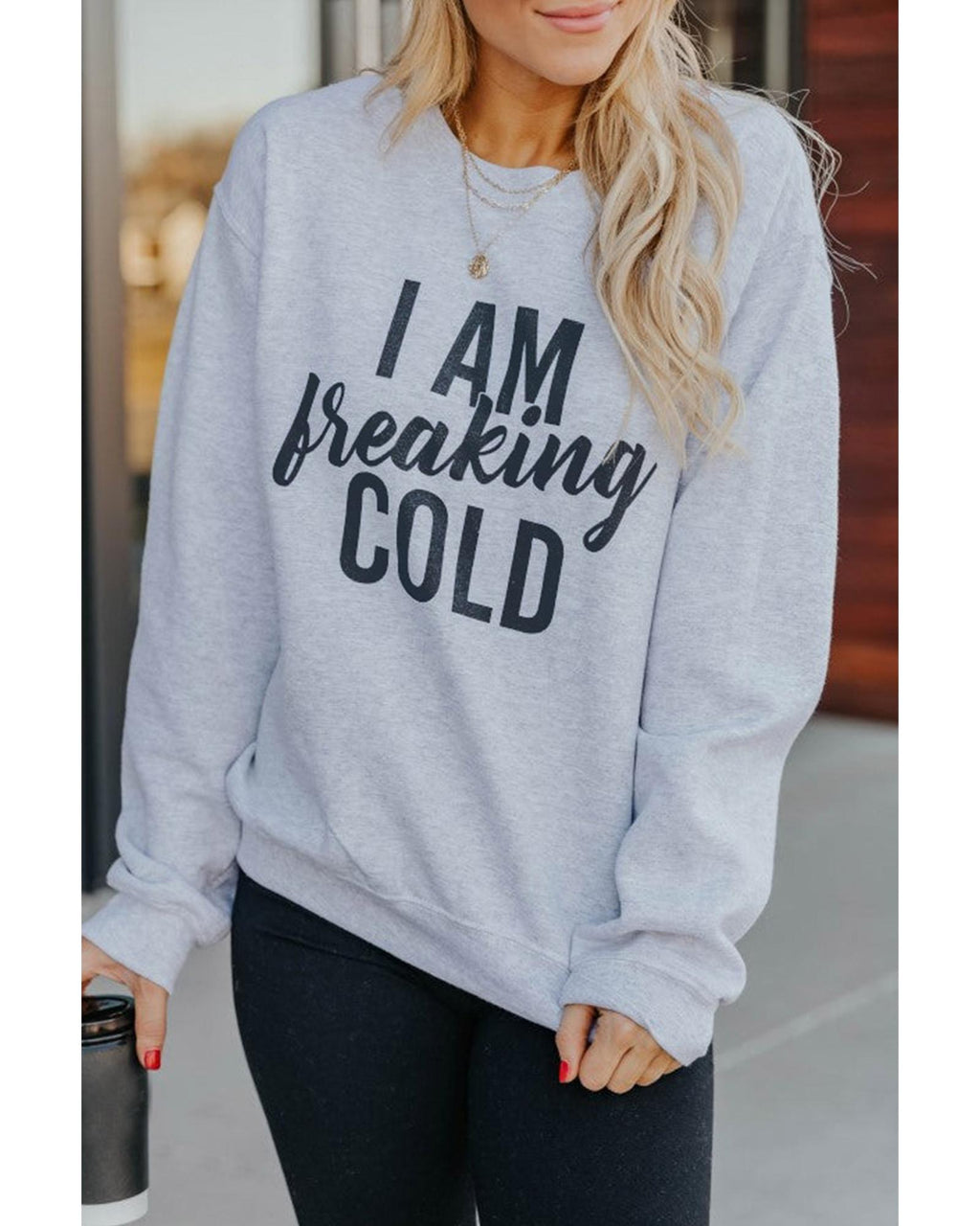 Azura Exchange Breaking COLD Letter Print Sweatshirt - S