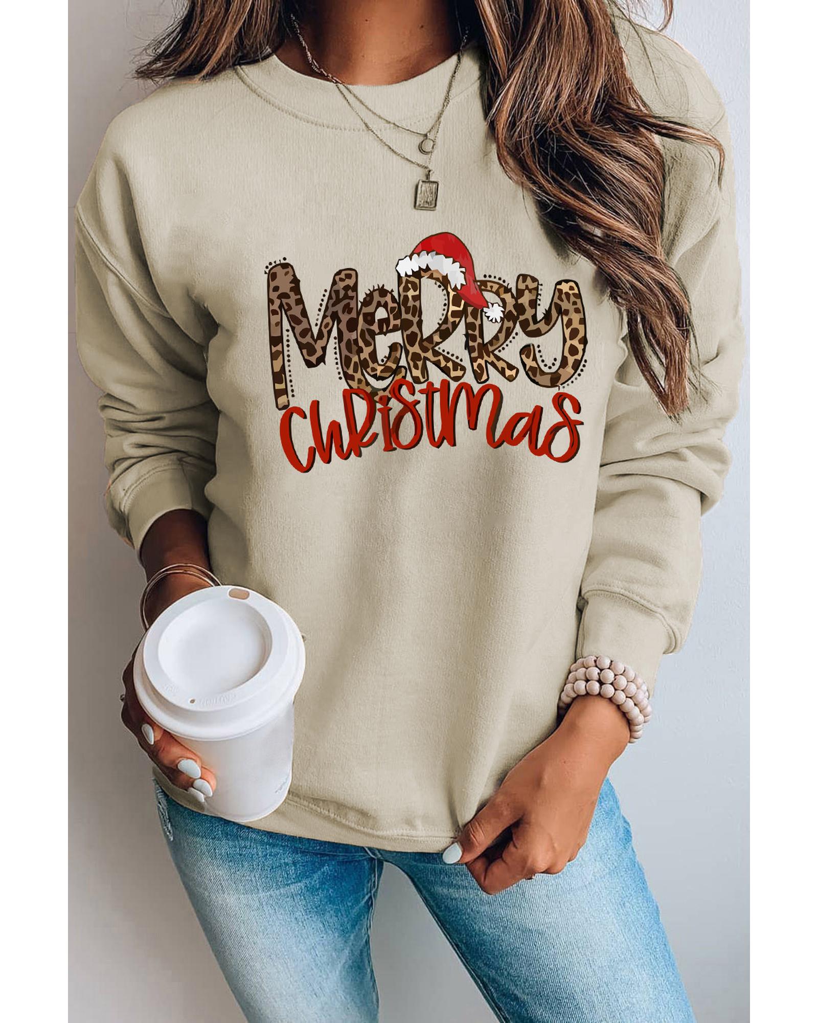 Azura Exchange Merry Christmas Hat Leopard Print Sweatshirt - S Main image
