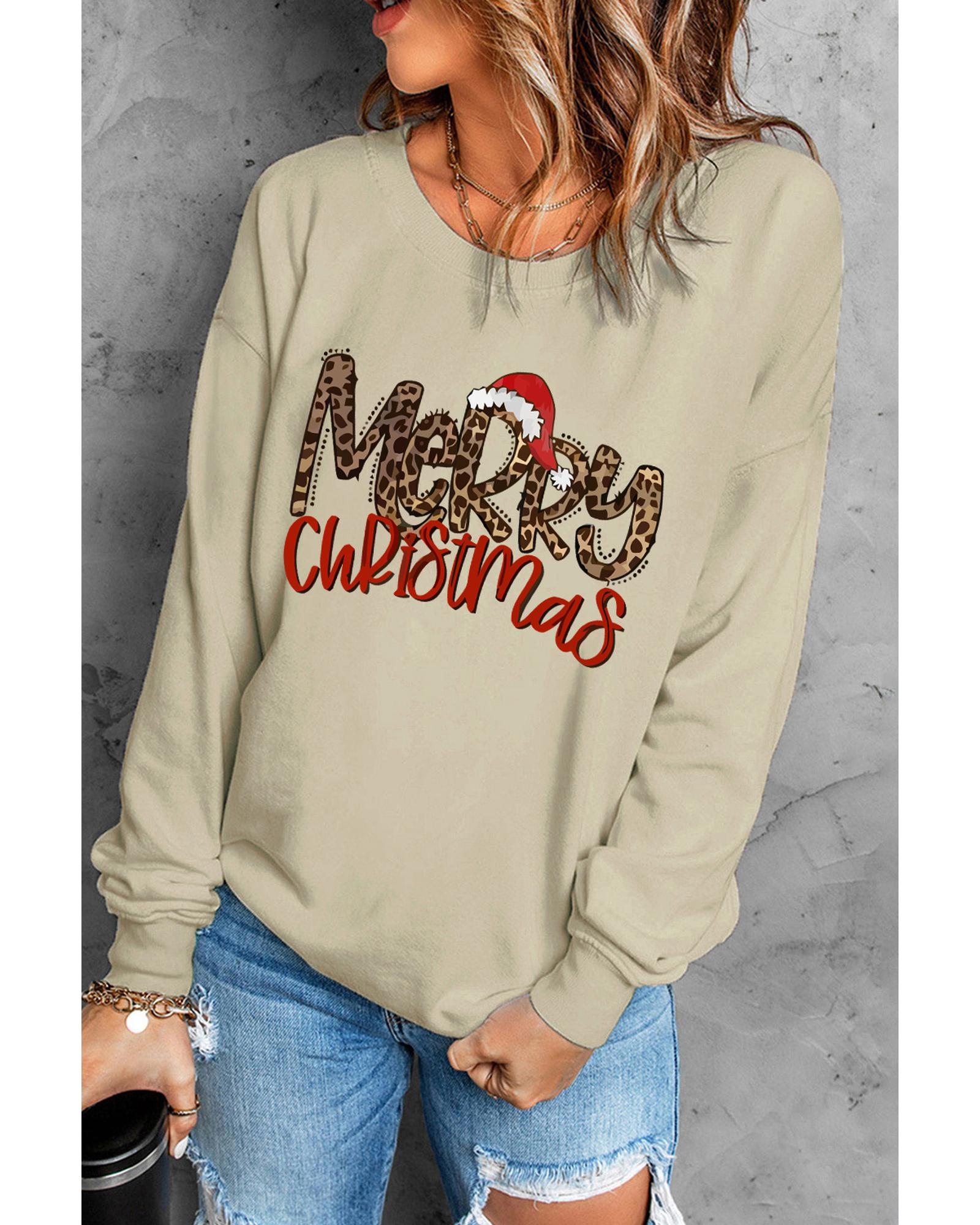 Azura Exchange Merry Christmas Hat Leopard Print Sweatshirt - S Secondary image