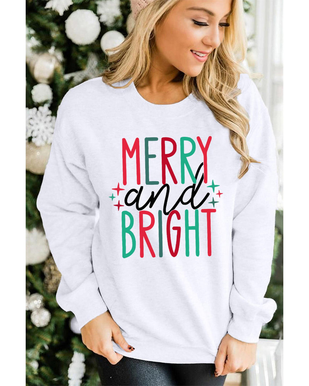 Azura Exchange Merry and Bright Long Sleeve Graphic Sweatshirt - S