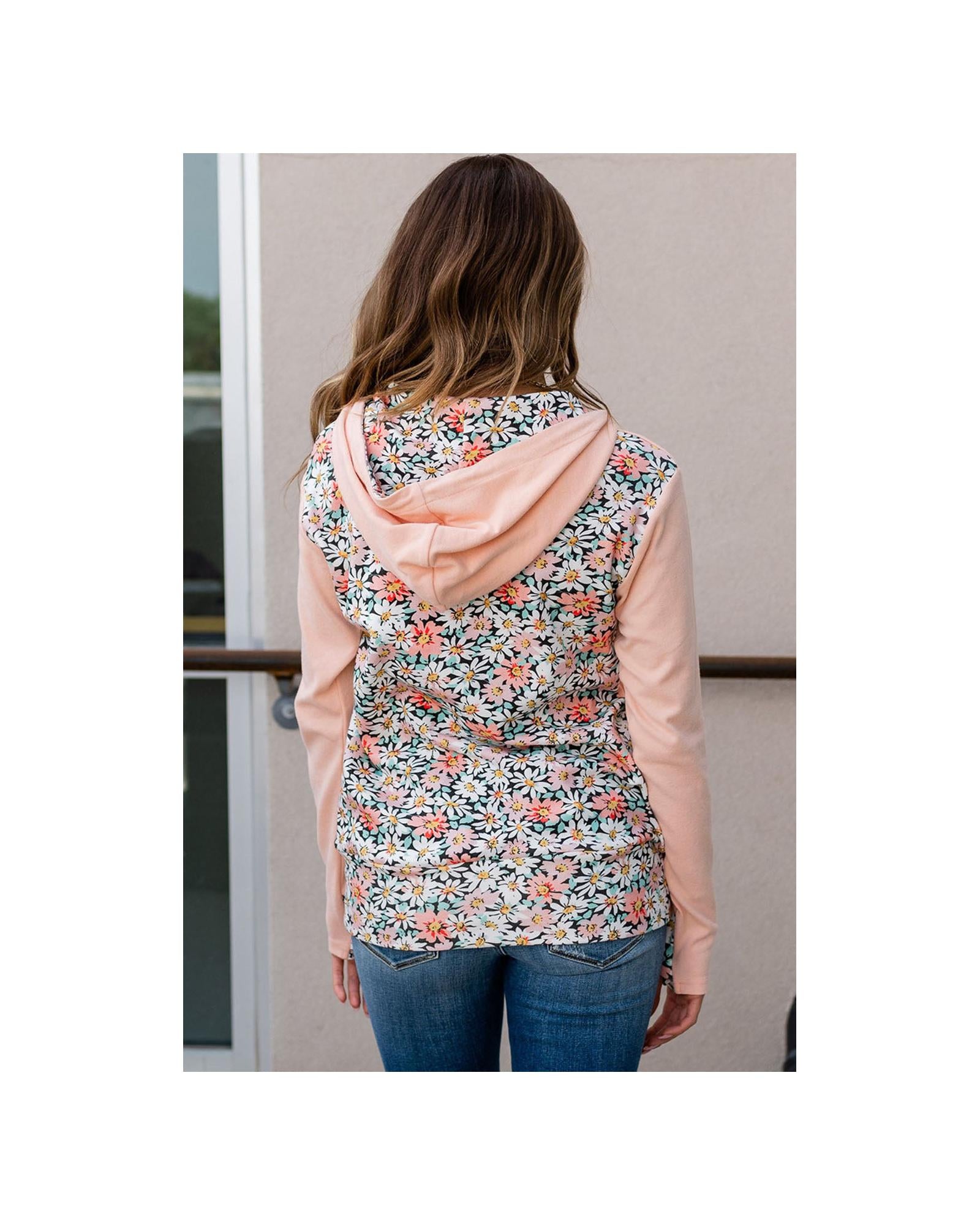 Azura Exchange Floral Patch Half Zip Kangaroo Pocket Hoodie - L Secondary image