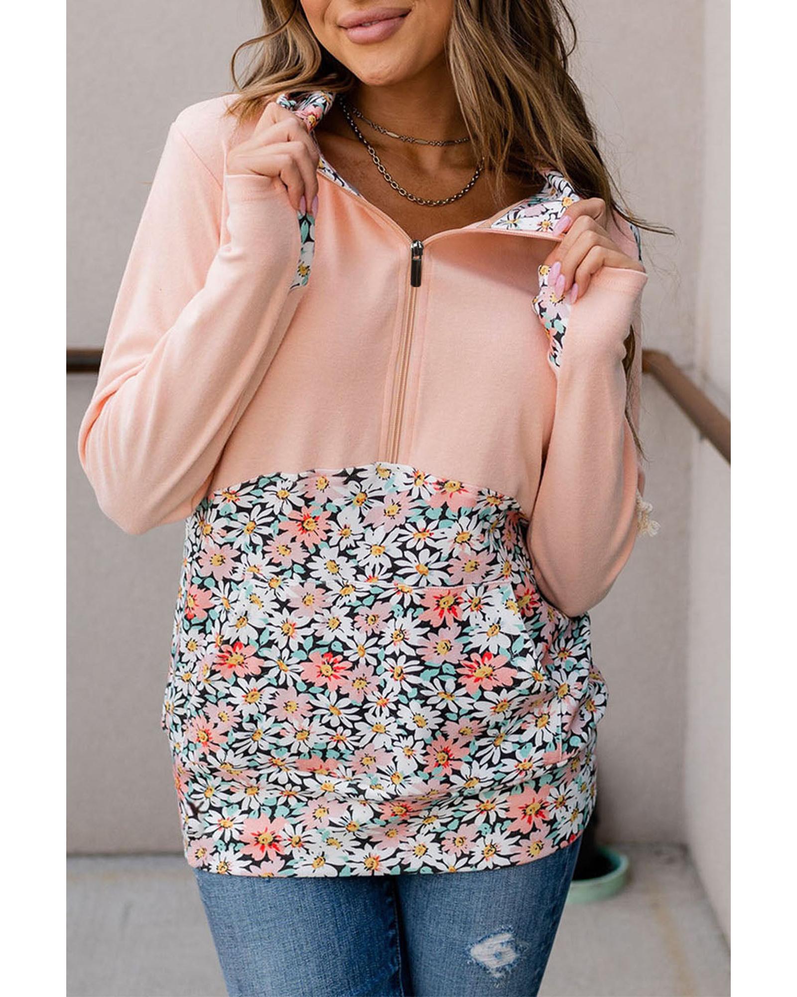 Azura Exchange Floral Patch Half Zip Kangaroo Pocket Hoodie - S Main image