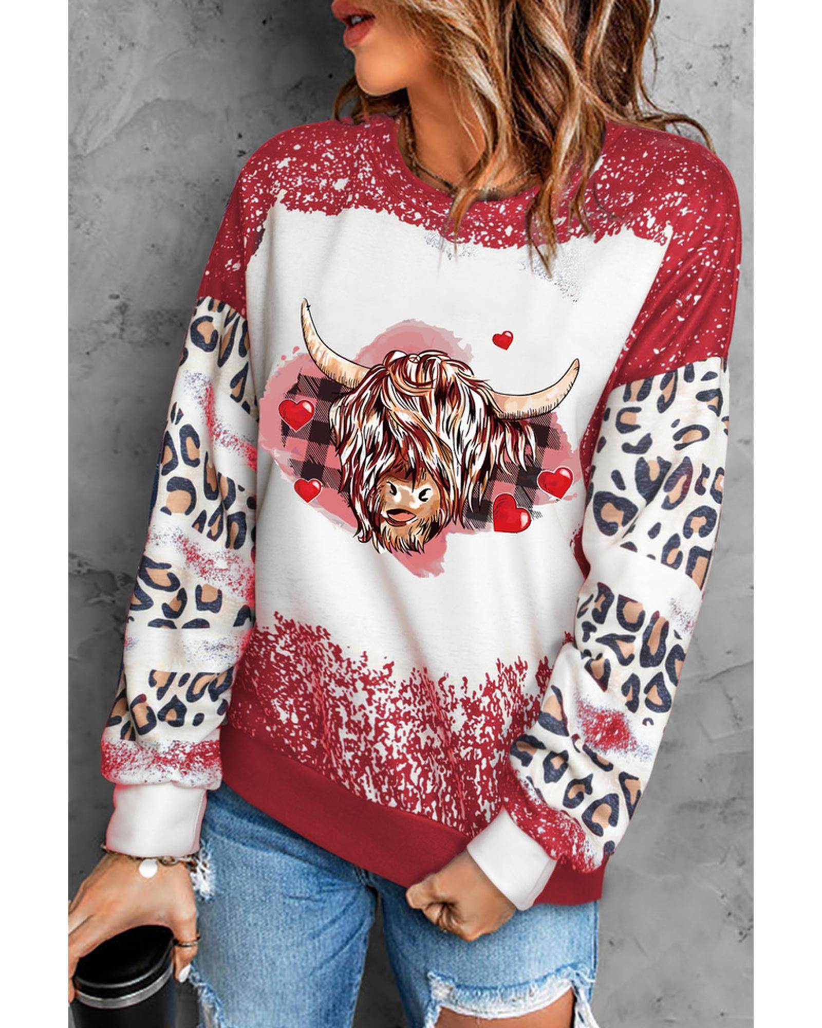 Azura Exchange Heifer Graphic Print Leopard Bleached Sweatshirt - S Secondary image