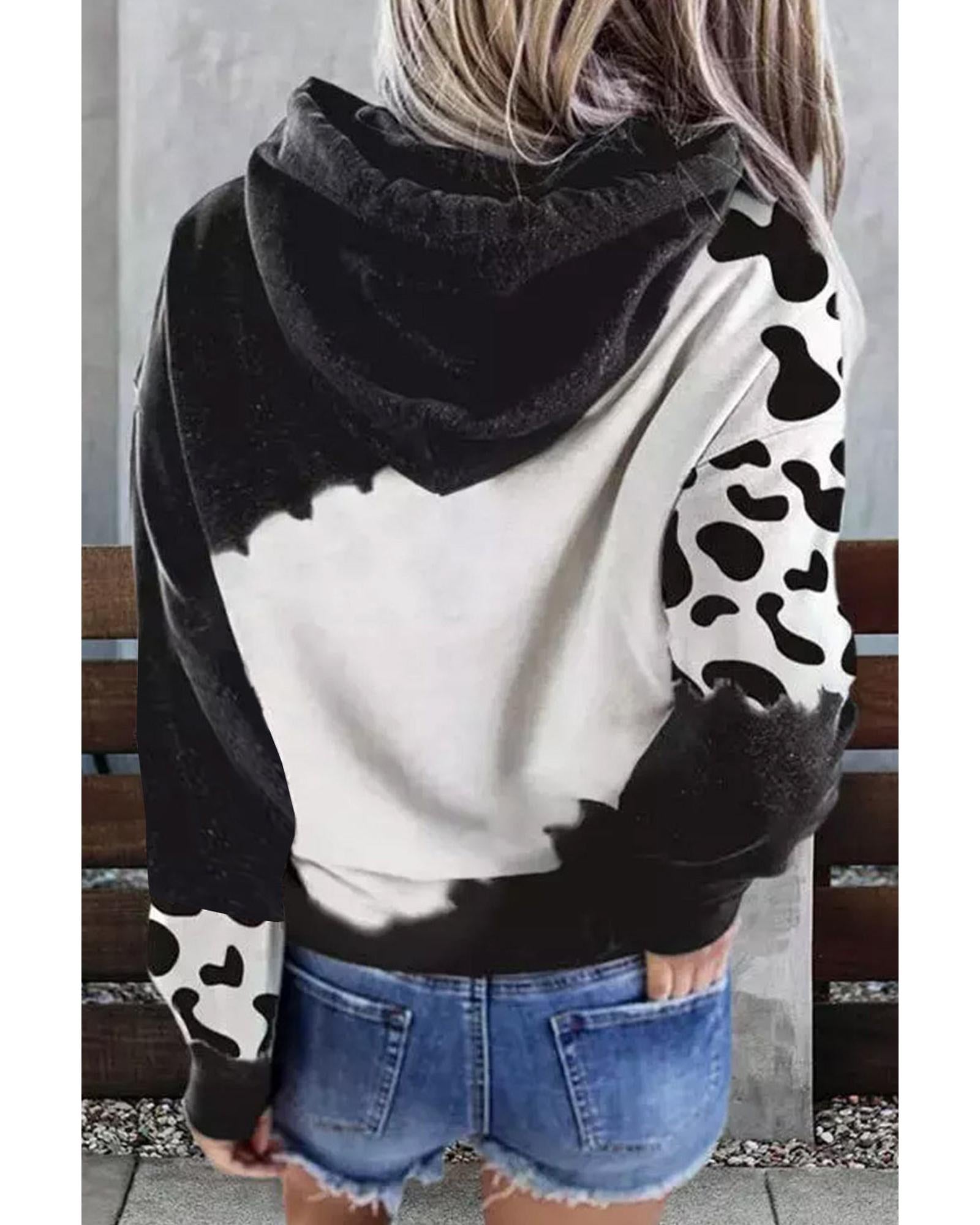 Azura Exchange Cow Tie Dye Print Pullover Hoodie with Pocket - M Secondary image