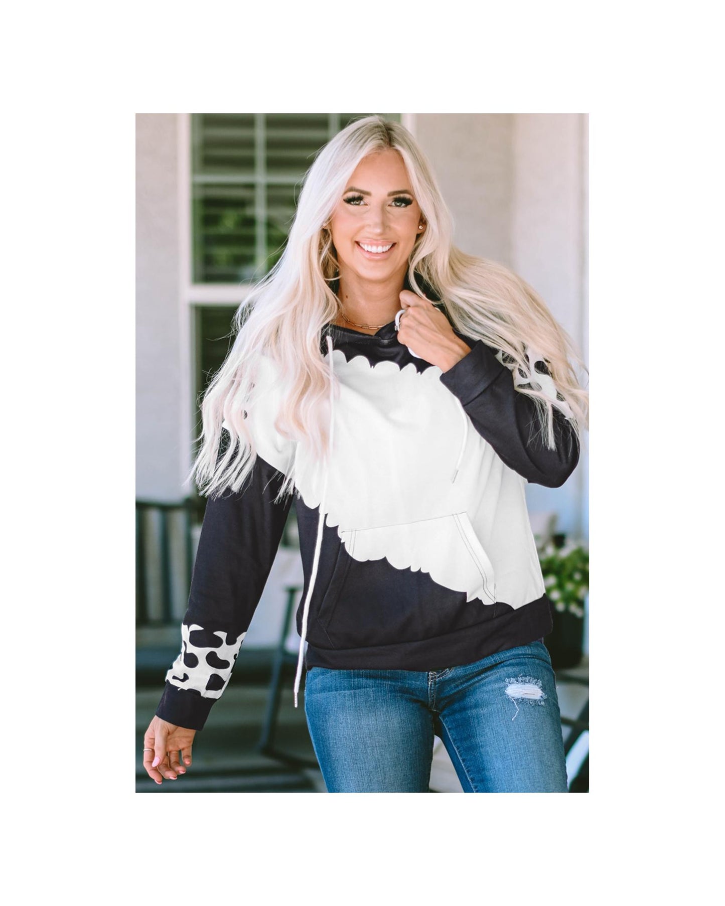 Azura Exchange Cow Tie Dye Print Pullover Hoodie with Pocket - XL
