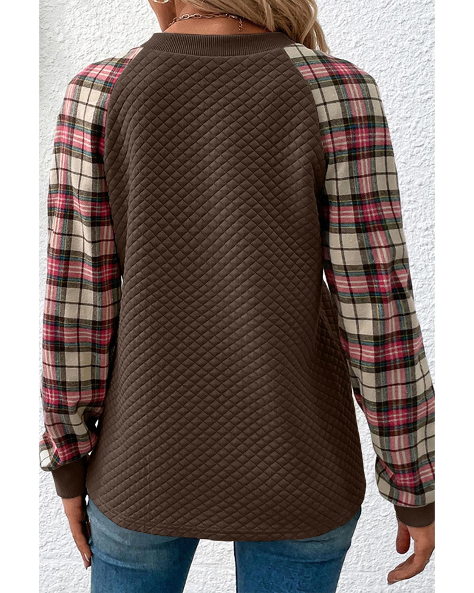 Azura Exchange Plaid Raglan Sleeve Sweatshirt - S Secondary image