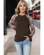 Azura Exchange Plaid Raglan Sleeve Sweatshirt - S